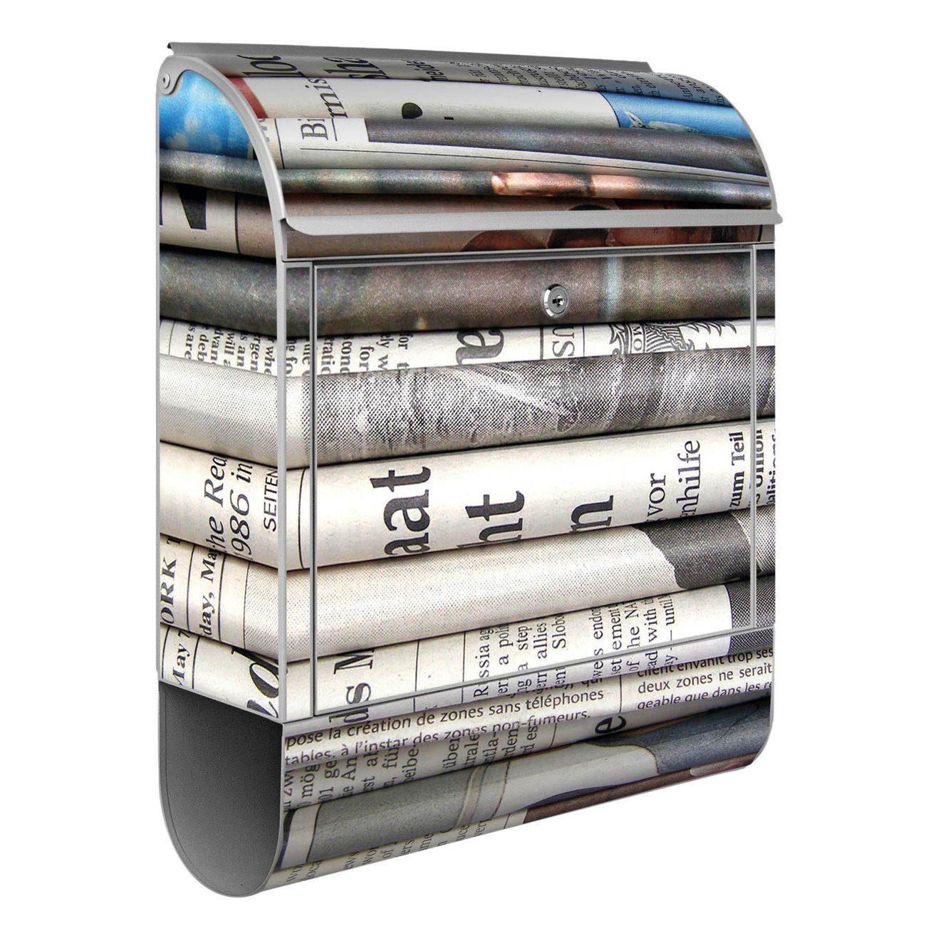 Zeitungen x Wandbriefkasten x pulverbeschichtet, silberfarben 39 47 (Wandbriefkasten mit Stahl banjado witterungsbeständig, Zeitungsfach), 14cm