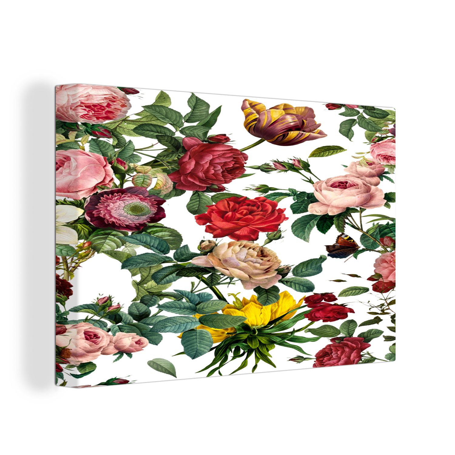 Rosa Rot Leinwandbilder, cm 30x20 (1 - Leinwandbild Wandbild Blumen - Wanddeko, St), - Aufhängefertig, Weiß, OneMillionCanvasses®