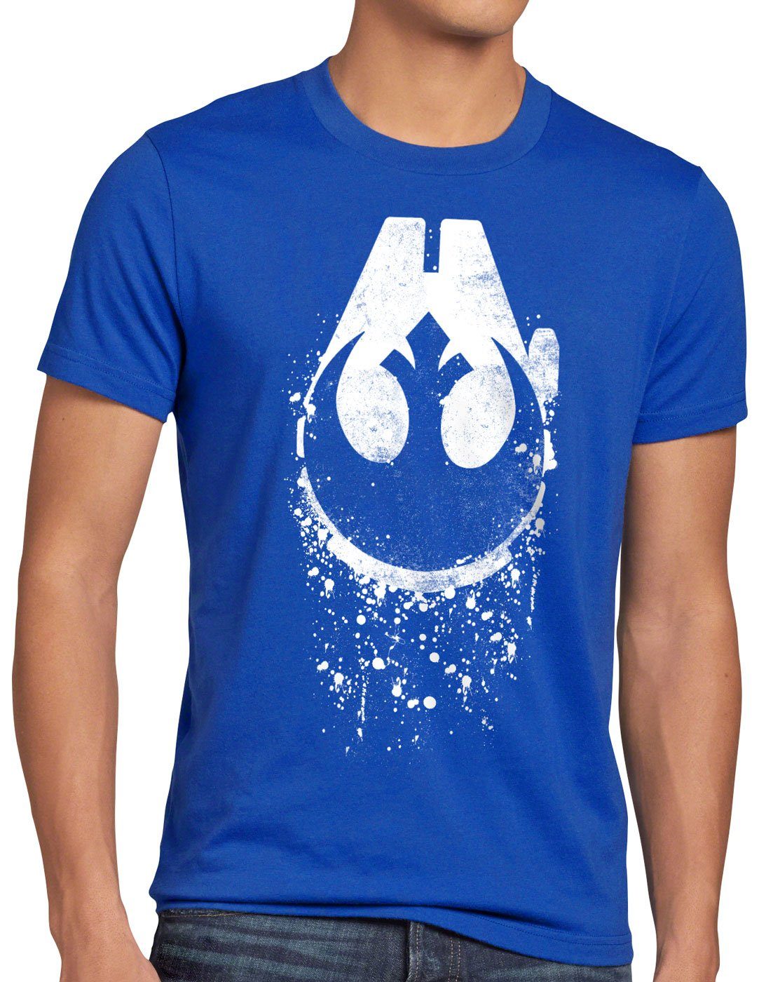 style3 Print-Shirt Herren T-Shirt Rebel Star xwing ywing yavin blau