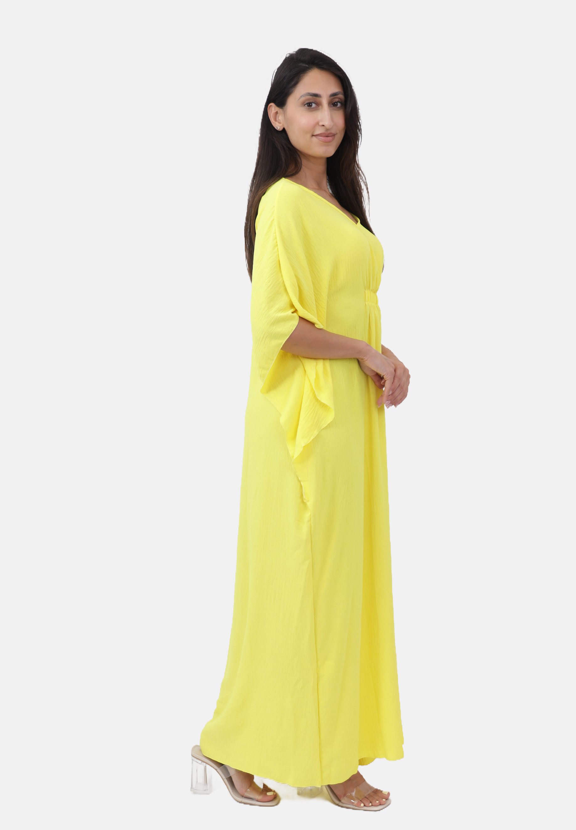 Elara Maxikleid – One Size Kaftankleid mit V-Ausschnitt und Taillenraffung (1-tlg)