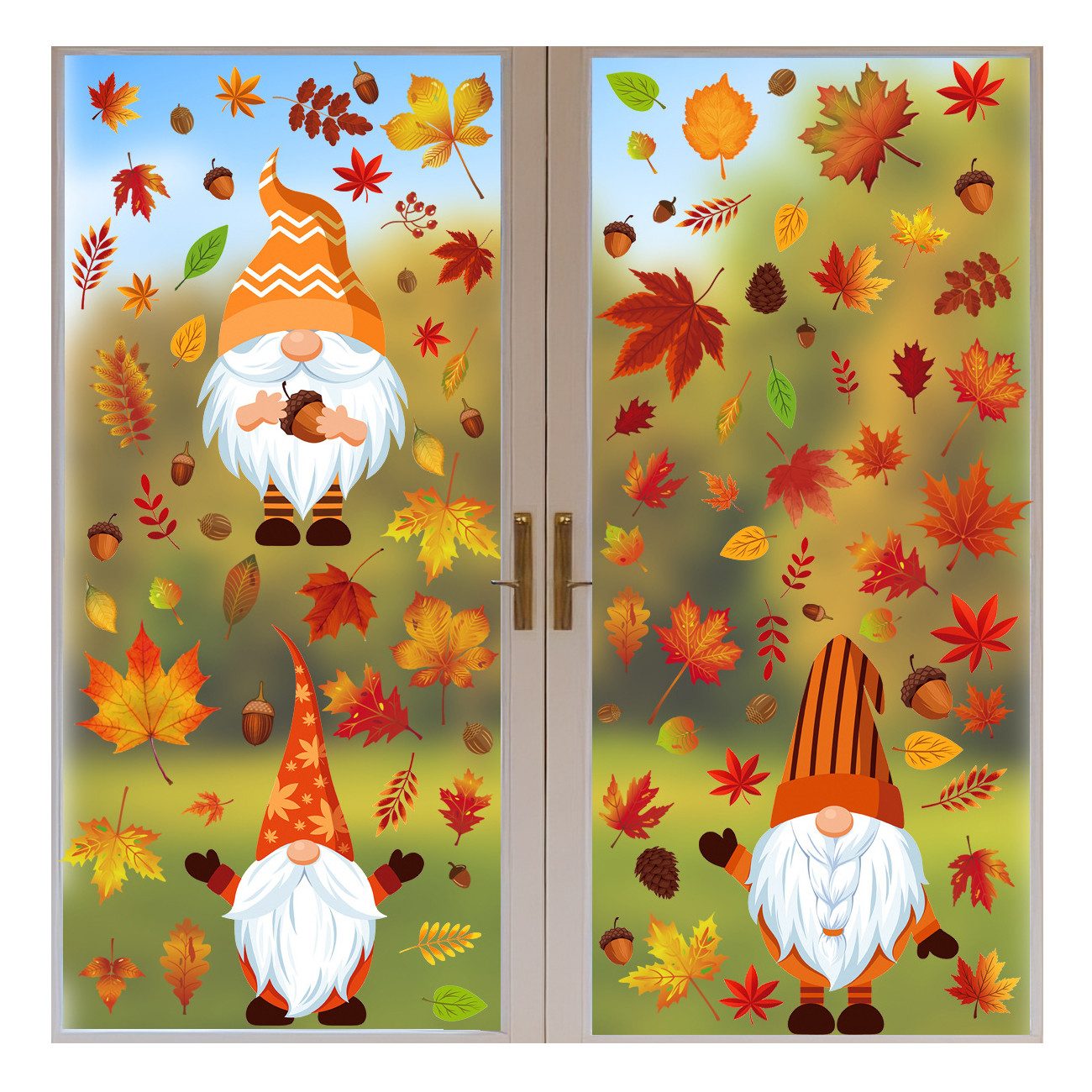 Sorvyzxn Fensterbild Herbst Fenstersticker 6 Bögen mit Ahornblatt, Thanksgiving Fensterdeko, Statische Fensteraufkleber