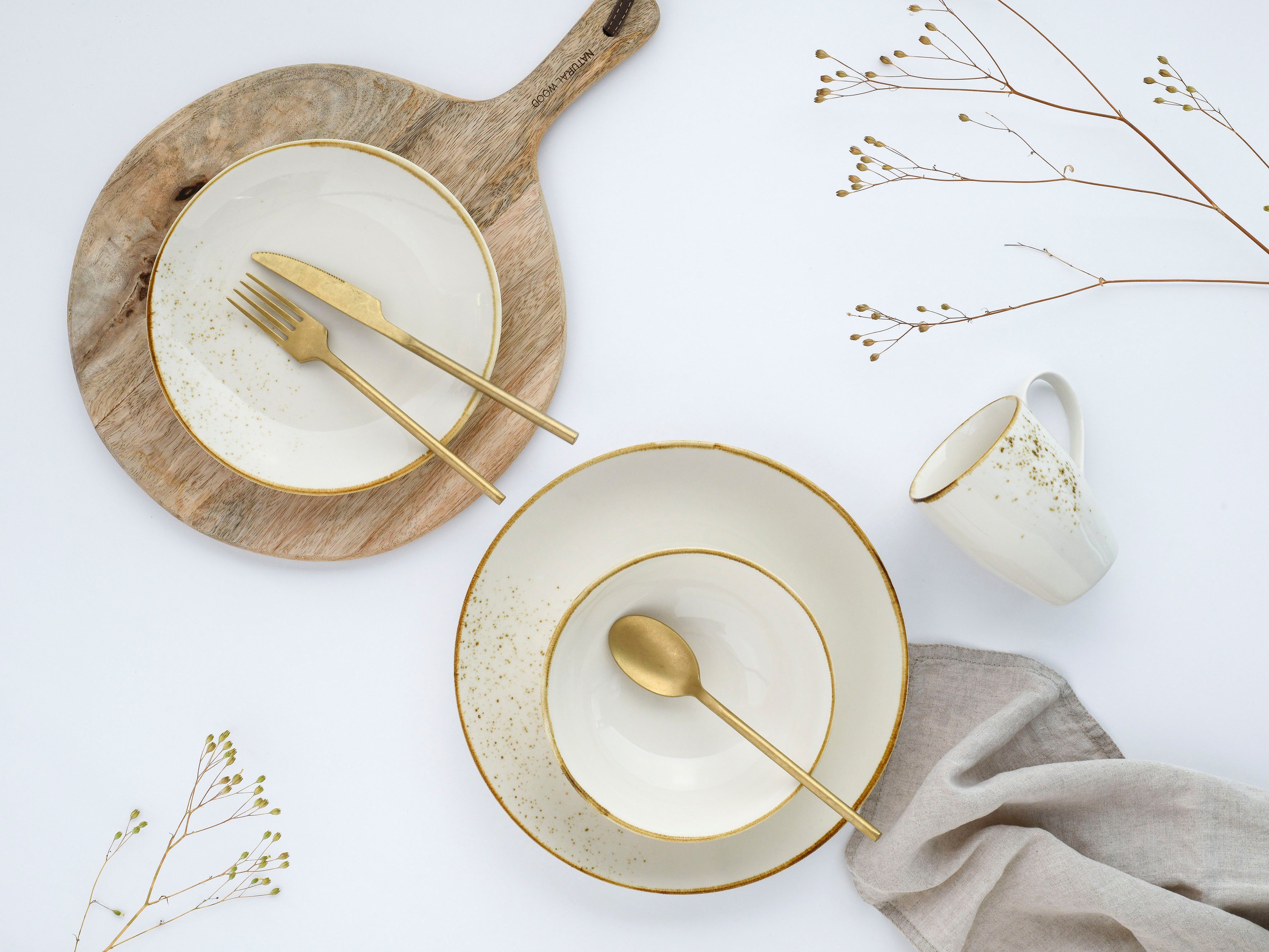 Reaktivglasur, Natural Living Personen, jedes Collection Kombiservice Nature (16-tlg), Unikat Stück 4 Steinzeug, CreaTable ein