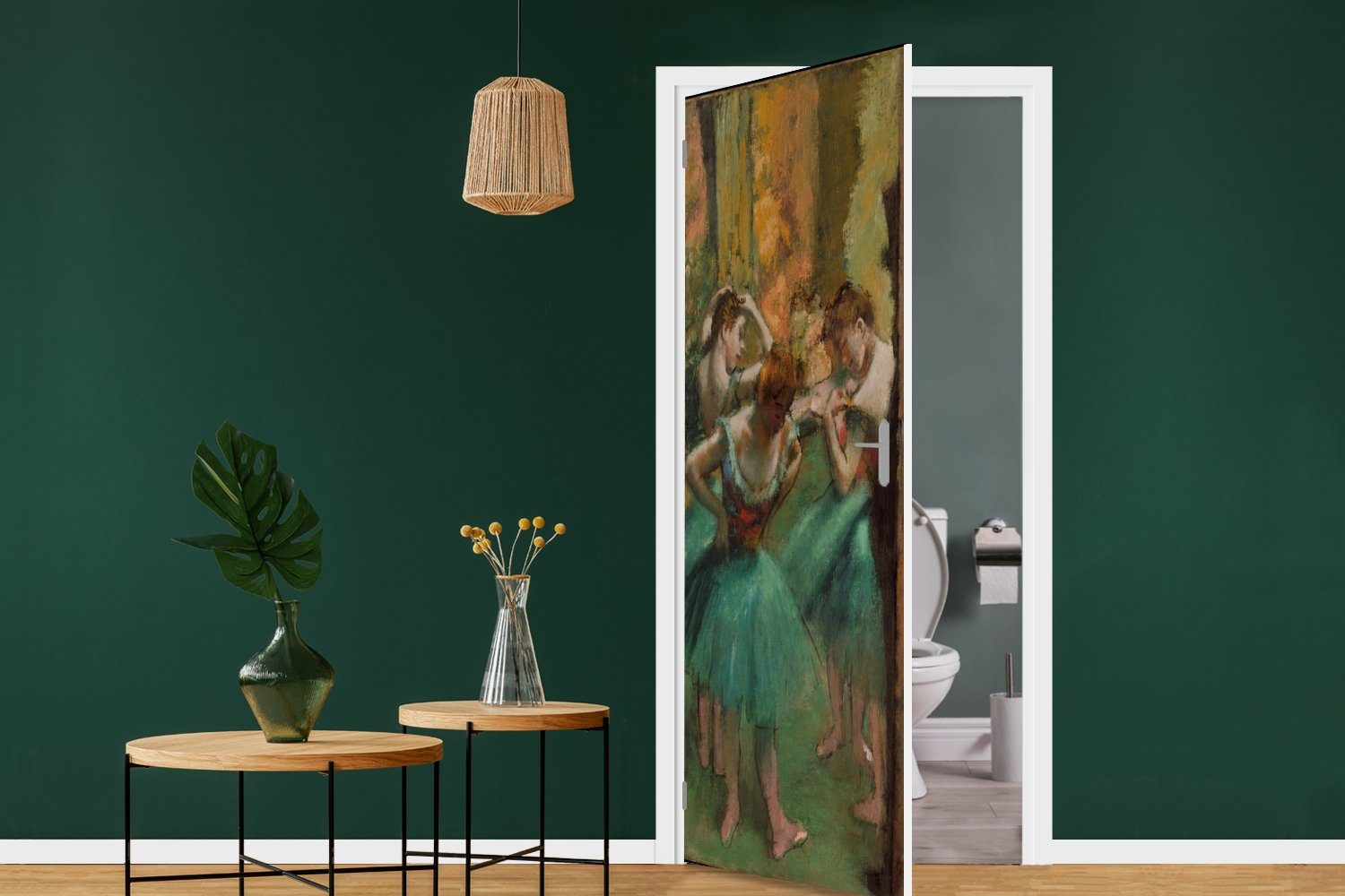 Türtapete 75x205 Grün (1 bedruckt, Gemälde St), Türaufkleber, MuchoWow Rosa für - von Matt, Degas, Fototapete und Edgar Tänzerinnen cm Tür,