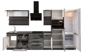 HELD MÖBEL Küchenzeile Tulsa, ohne E-Geräte, Breite 330 cm, schwarze Metallgriffe, MDF Fronten