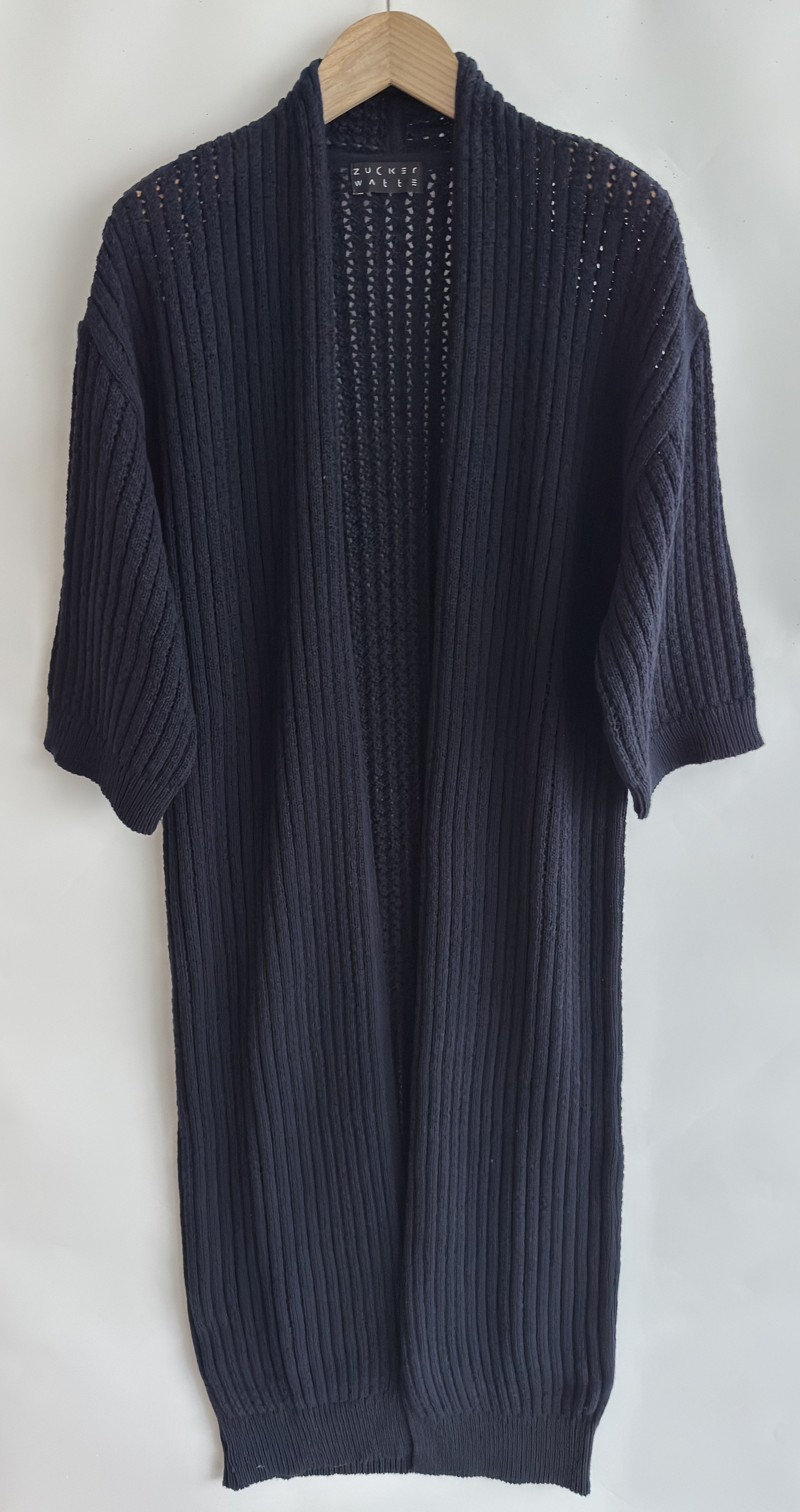 Zuckerwatte Longstrickjacke 25491 3/4 Arm, Lochstrick Optik, aus weicher Baumwollmischung