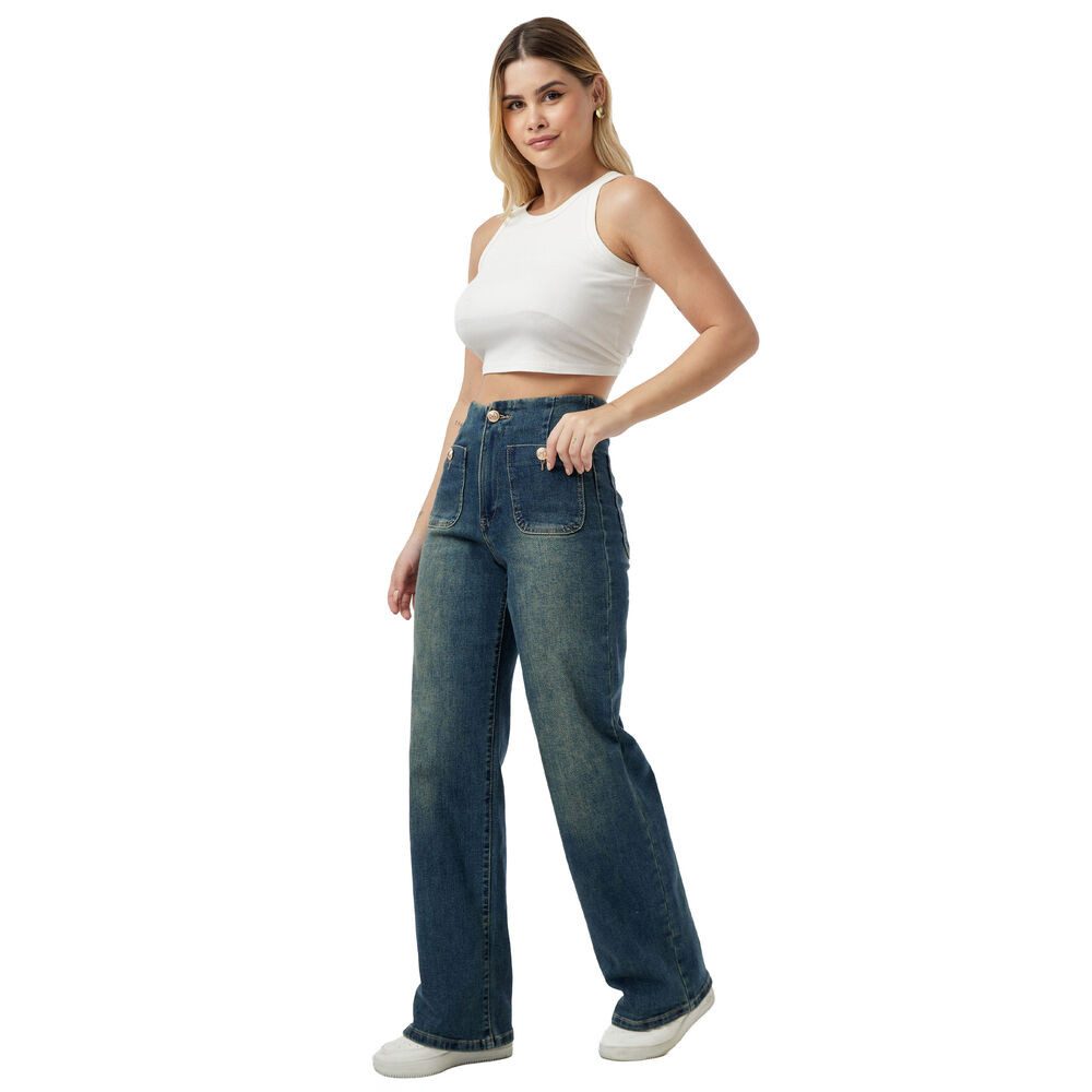Ital-Design Weite Jeans Modische Damenjeans mit lockerer Passform und Taschen (90635497) Used-Look Stretch Relaxed Fit Jeans in Blau – Bild 3 von 4