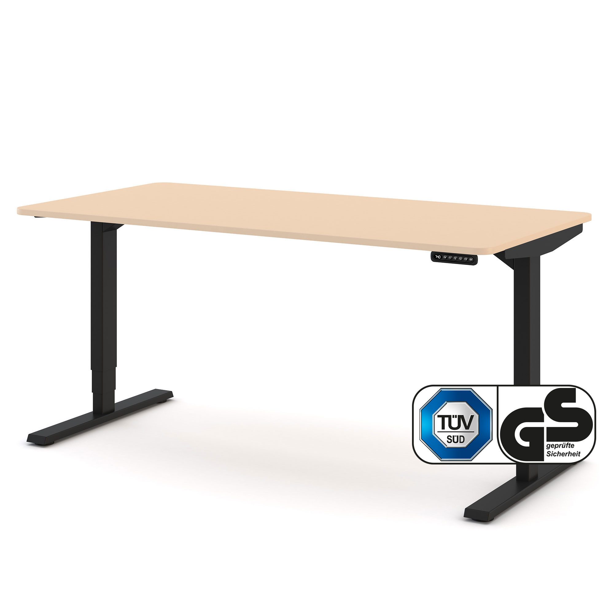 ASSMANN Büromöbel Schreibtisch Y-LINE Curved (160x80cm Schwarz Sand Kollisions-Schutz, Elektrisch höhenverstellbar, Kindersicherung 2-fach-Motorik Doppelhub, einfache Montage, für Büro und Homeoffice), TÜV-zertifiziert, Blauer Engel, 5 Jahre Herstellergarantie