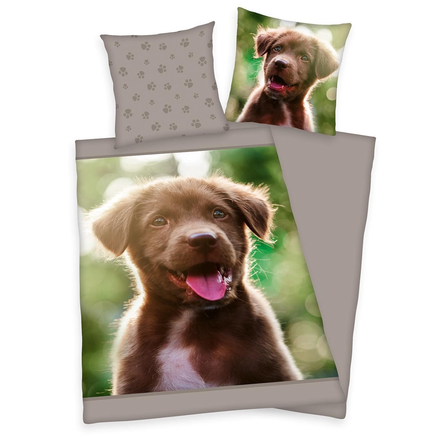 Herding Wendebettwäsche BUDDY, 135 x 200 cm, Grau, Grün, Braun, Baumwolle, günstig online kaufen