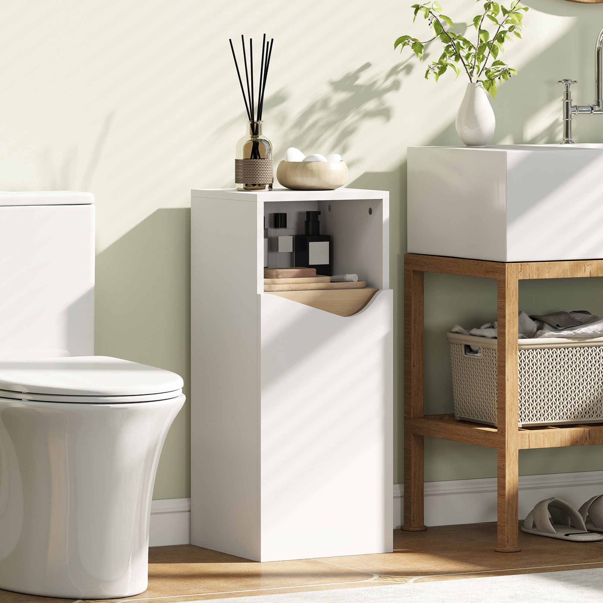 HOMCOM Badkommode Badschrank mit offenem Fach Badezimmer 30x30x71,5cm Weiß (Toilettenschrank, 1 St., 1 Badezimmerschrank), Schmal, Soft-Close-Tür, verstellbare Einlegeböden