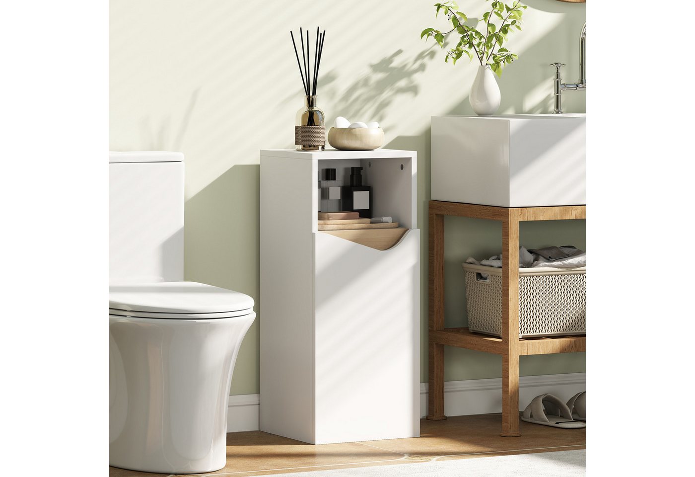 HOMCOM Badkommode Badschrank mit offenem Fach Badezimmer 30x30x71,5cm Weiß (Toilettenschrank, 1 St., 1 Badezimmerschrank), Schmal, Soft-Close-Tür, verstellbare Einlegeböden