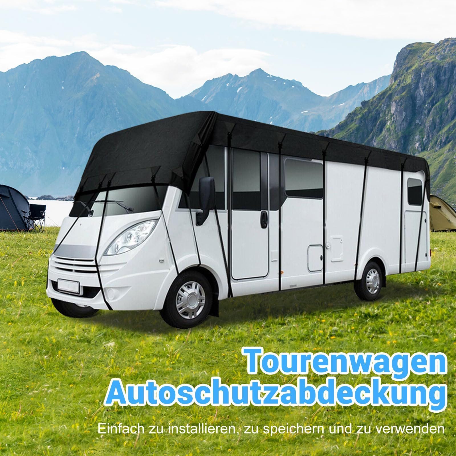 BlingBin Wohnmobilschutzhülle Wohnwagen Schutzhülle, 210D Oxford Wohnmobil Dachschutzplane Abdeckung (1er Set, 1-St., 5x3m), Wohnwagen Wohnmobilabdeckungen für Wasserdicht, Sonnensicher Winddicht
