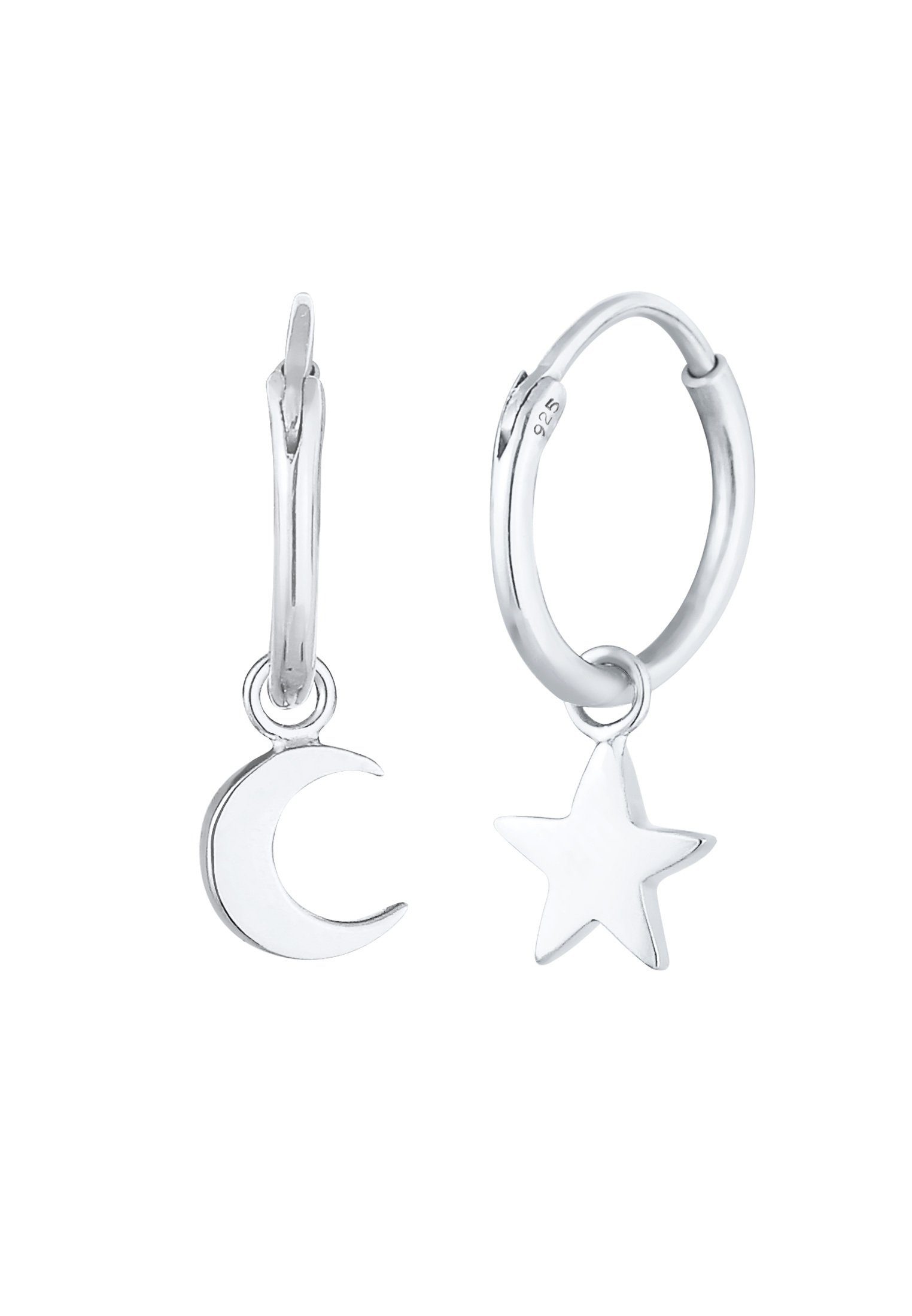 Paar Mond Halbmond, Trend Creolen Creolen Astro 925 Sterne Sterne, Silber, Elli