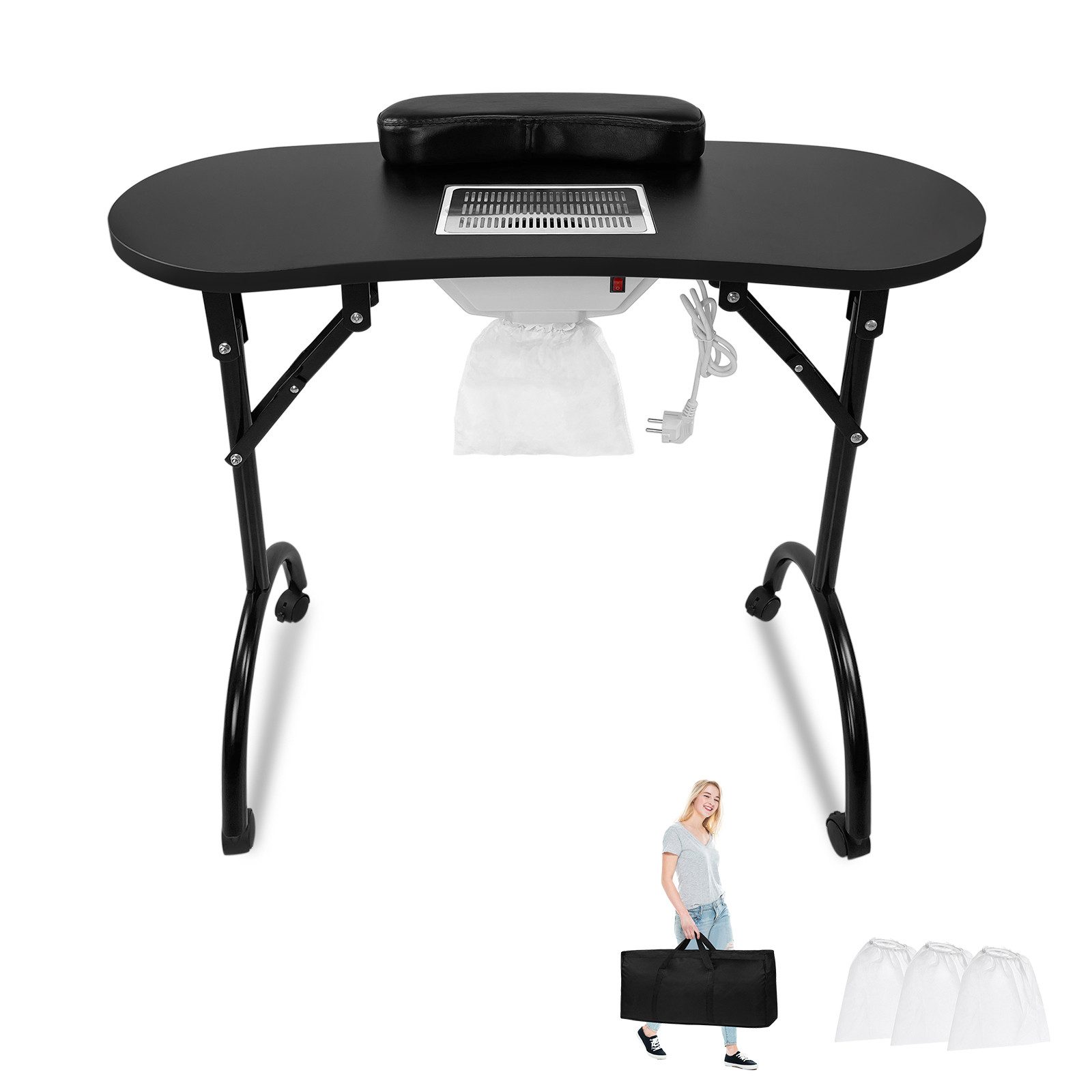 FIVMEN Arbeitstisch Maniküretisch Faltbar Nageltisch Tragbarer mit Rollen Beweglich (mit Bringen Sie Schublade und tragbare Tasche)