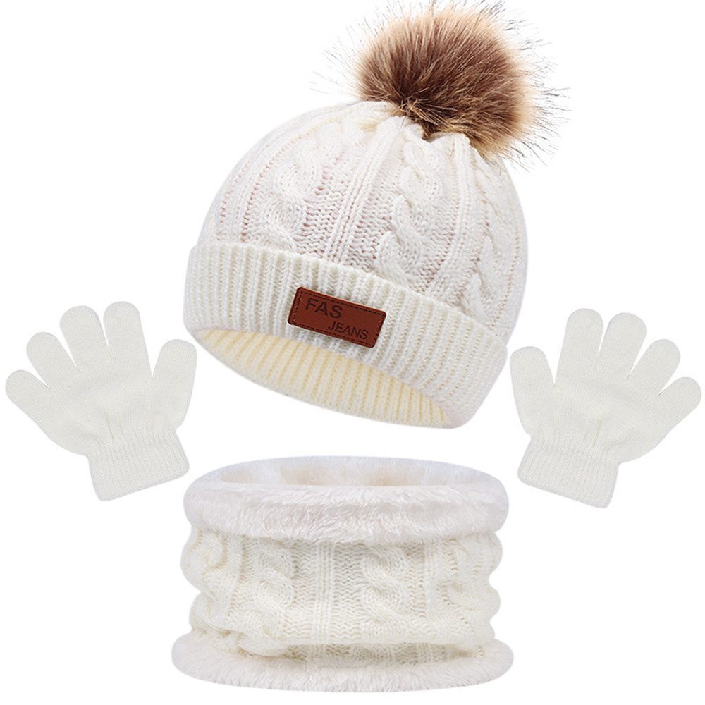 Coonoor Filzhut Kinder Strickmütze Winter Warme Schal Handschuhe Set für Kinder 1-5 Jahre