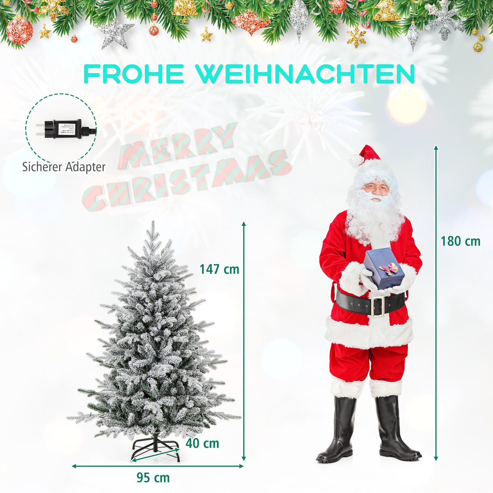 COSTWAY Künstlicher Weihnachtsbaum, 147cm mit 160 LEDs, 436 Spitzen & Ständer