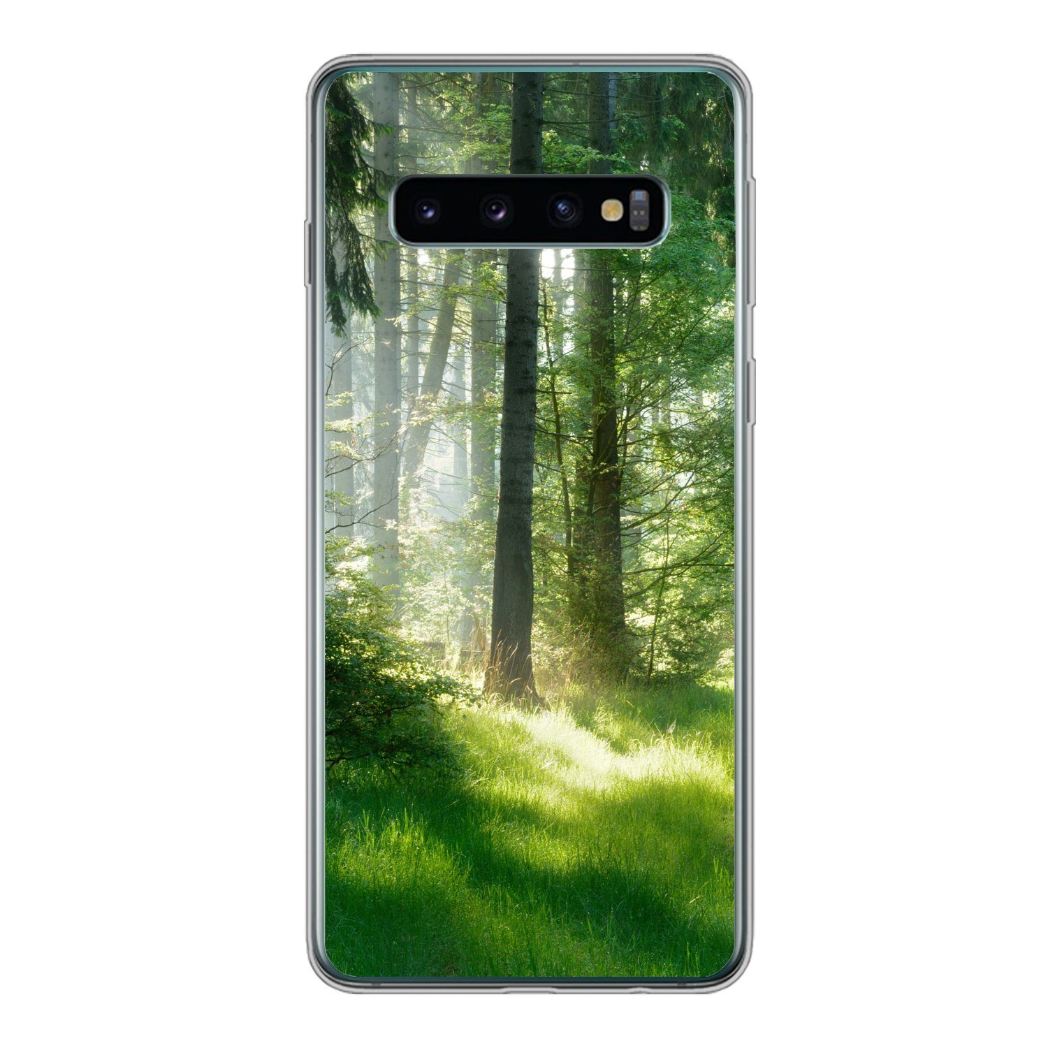 MuchoWow Handyhülle für Samsung Galaxy S10 Natur - Bäume - Wald - Grün - Sonne - Gras - Pf, Phone Case, Silikon, Schutzhülle Dünn