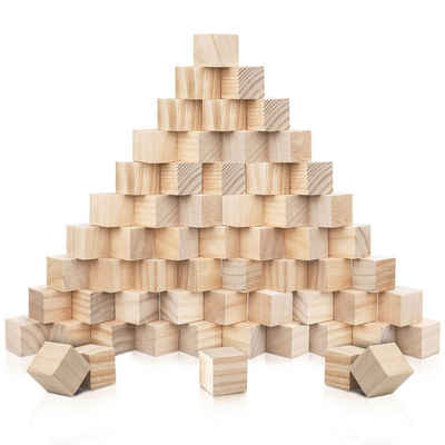 Kurtzy Greifling Holz Würfel 3x3x3cm (60 Stück) - Naturbelassene Blöcke (1-tlg), Wooden Cubes 3cm (60 pcs) - Natural Blocks for Crafts