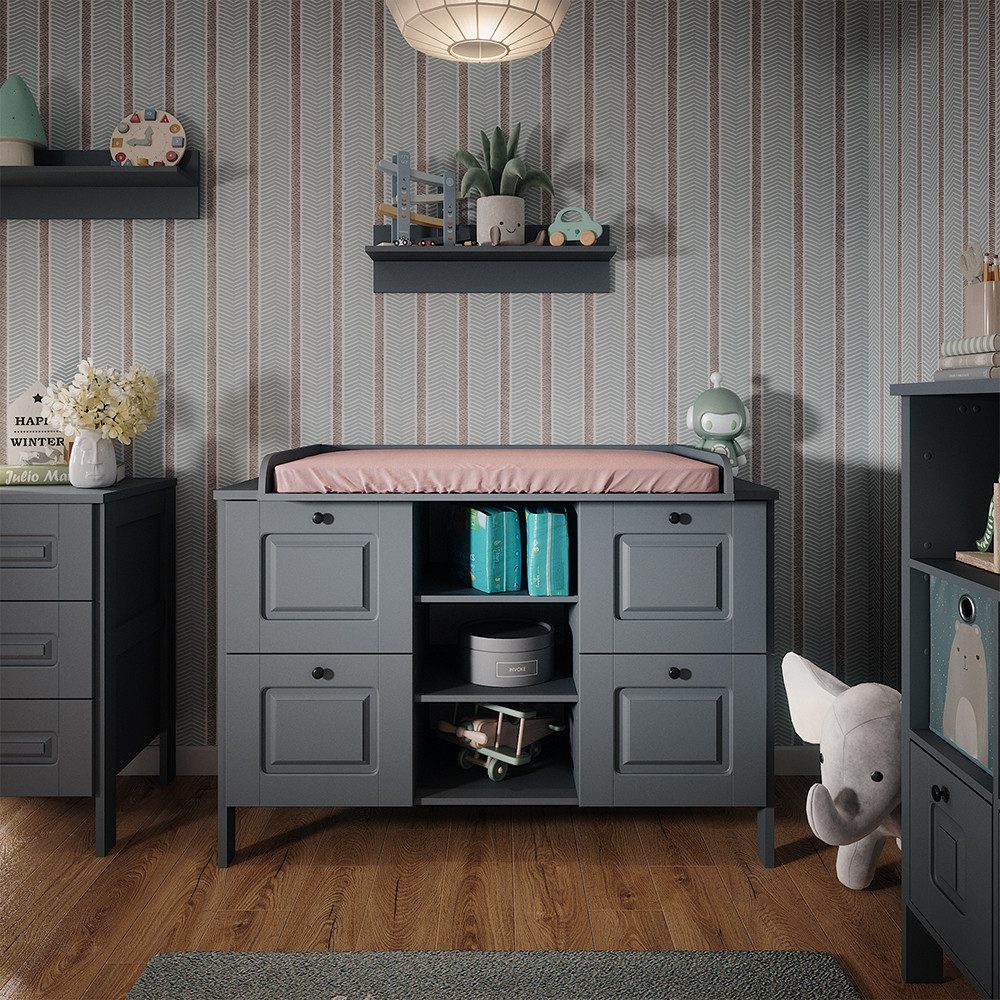 VitaliSpa® Wickelkommode Ajaton, Grau, 133 x 98.4 cm mit 4 Schubladen