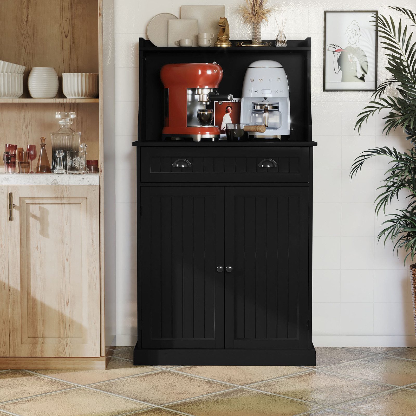 HOLTICO Küchenbuffet Küchenschrank Mehrzweckschrank mit Verstellbarem Regal (1-St) Schrank Freistehend für Küche, Wohnzimmer, Schlafzimmer