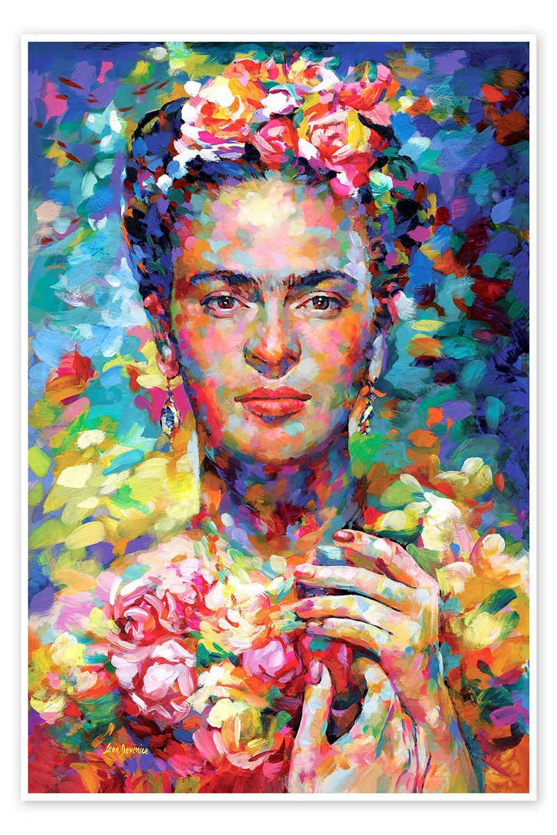 Posterlounge Poster Leon Devenice, Frida Kahlo Farbenfroh, Wohnzimmer Modern Malerei
