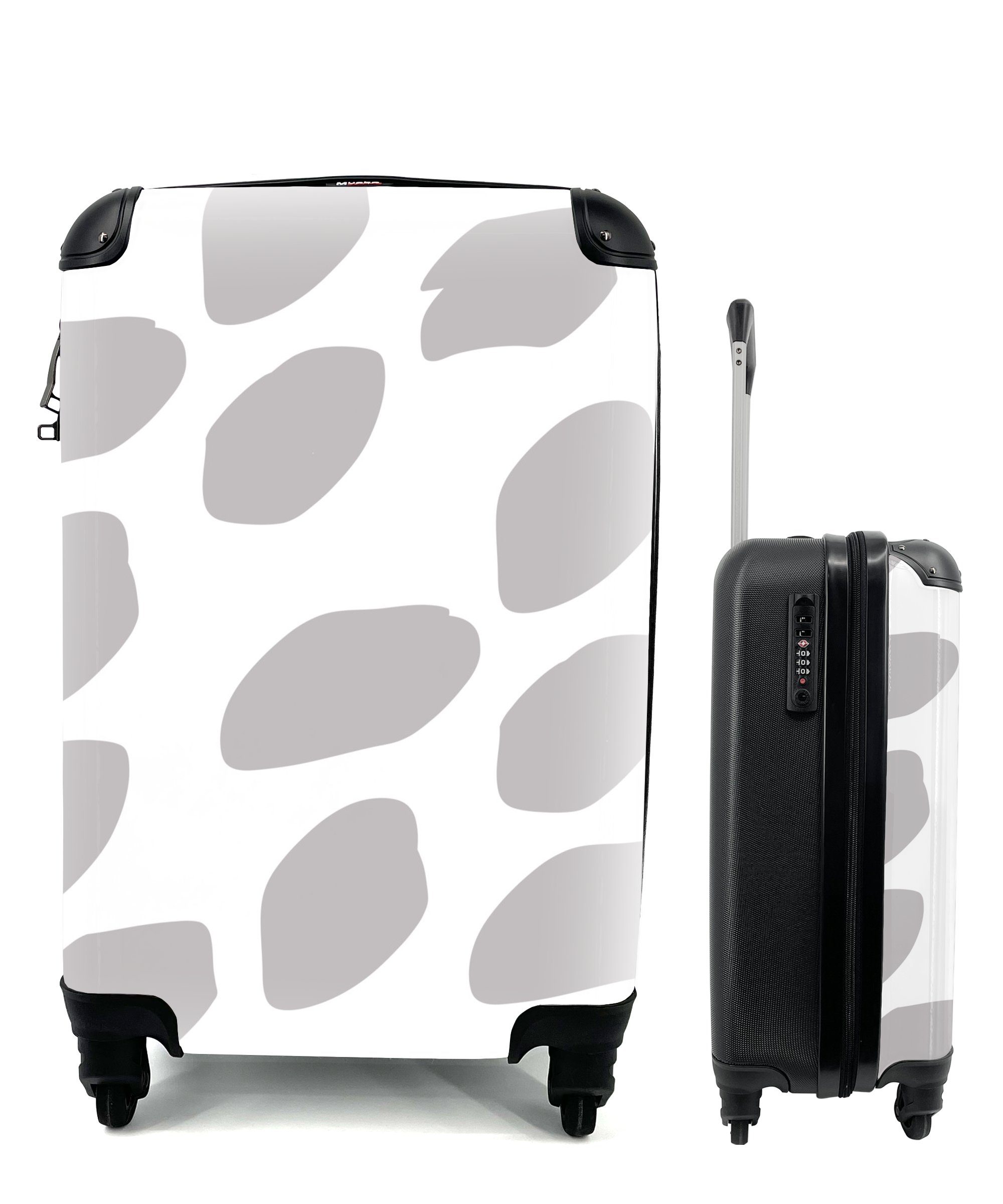 MuchoWow Handgepäckkoffer Reisetasche Musters für grauen auf Trolley, Ferien, Handgepäck mit weißem 4 Reisekoffer Rollen, mit Hintergrund, eines Illustration Punkten rollen