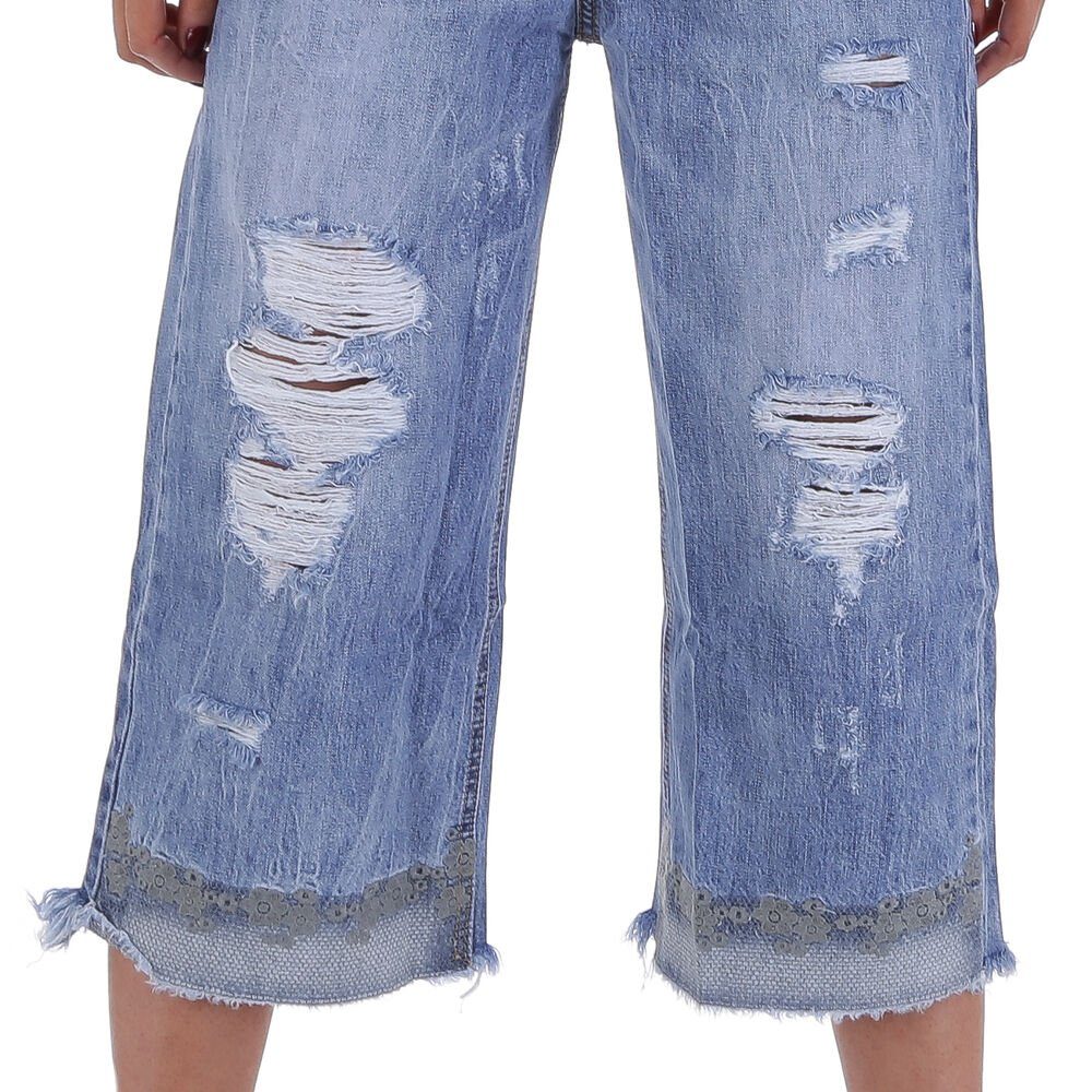 Destroyed-Look in Elegant Damen Bootcut Blau Jeans Ital-Design Bootcut-Jeans