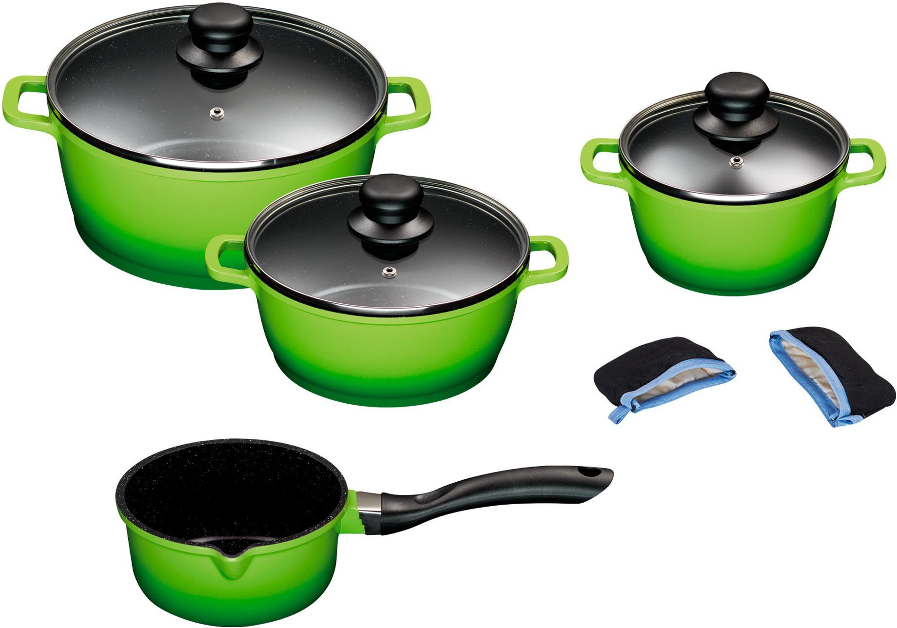 KING Topf-Set, Aluminiumguss (Set, 5-tlg., je 1 Kochtopf 16/20/24 cm, Stielkasserolle 16 cm, Bräter 40 x 26 cm), Induktion, außer Bräter