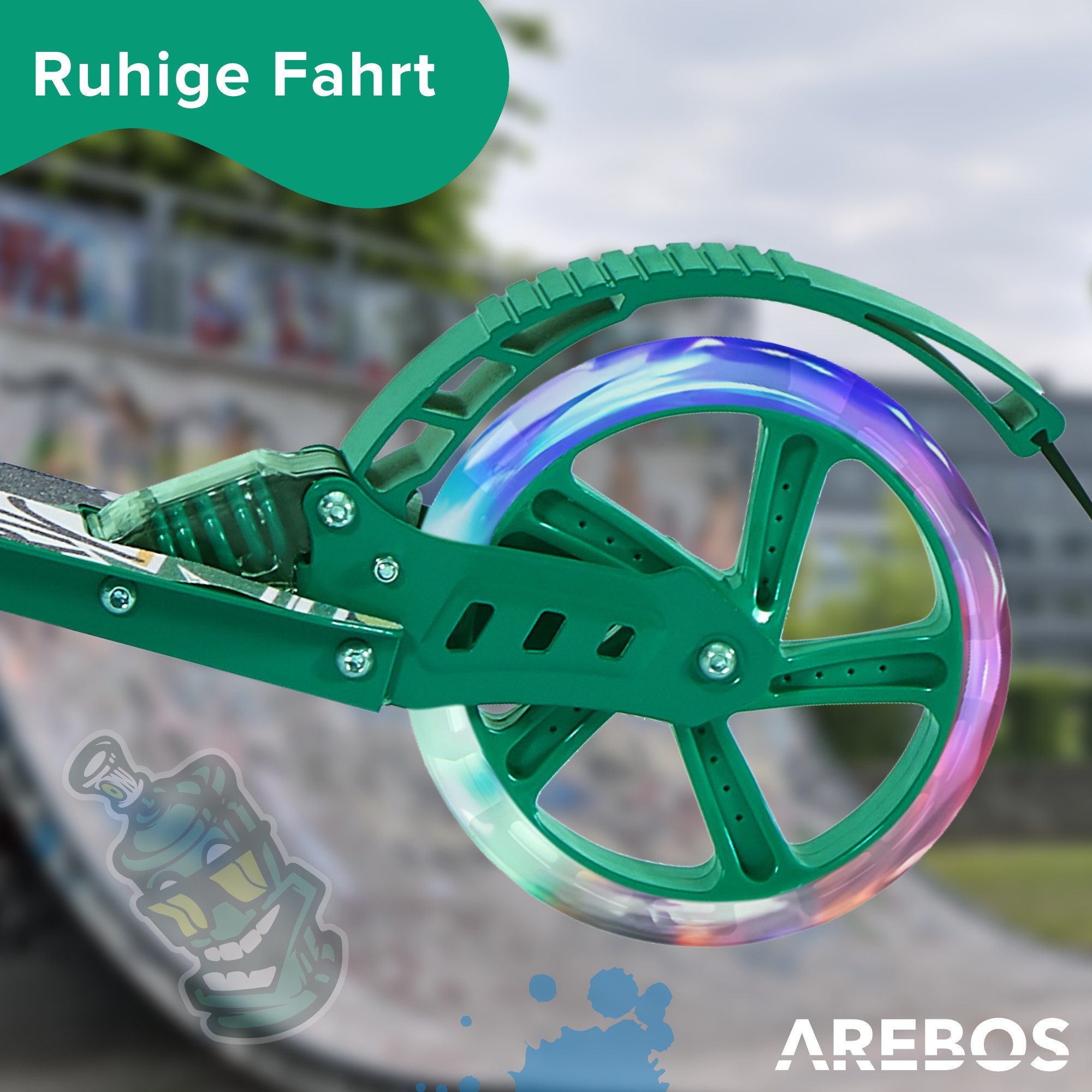 Arebos Tretroller LED-Reifen, faltbar, höhenverstellbar, inkl.Klinge l& Bremsen 100 kg, LED-Reifen: Leuchten während der Fahrt, für mehr Sichtbarkeit und Spaß