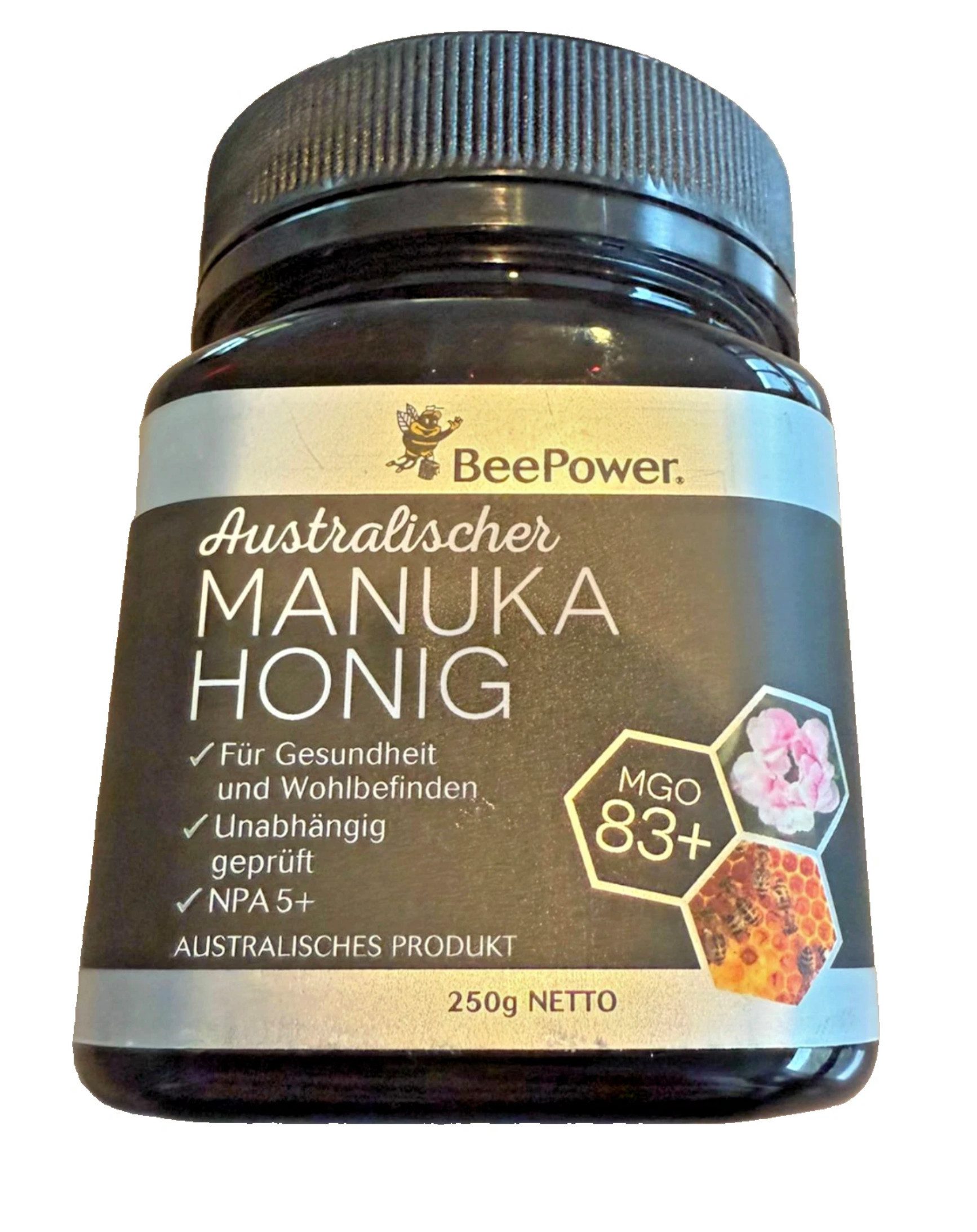 BeePower Honig Manuka-Honig Australischer MGO 83+ Halal Kosher Premium 250g, 1 x 250 g, 1 St., Australian Manuka Honey Association Member