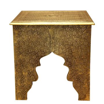 Casa Moro Beistelltisch Orientalischer Couchtisch Ilias Ø 46 cm - Höhe 46cm (1-St., mit filigranen Messing komplett verkleidet), in Antik-Gold Look Vintage Sofatisch