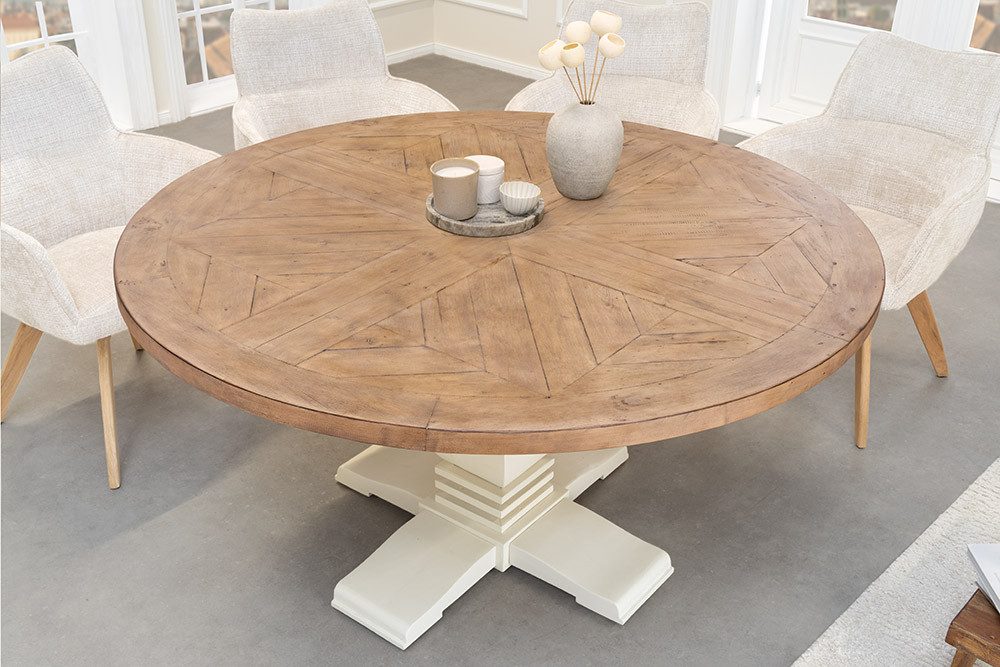 riess-ambiente Esstisch HAMPTONS 120cm hellbraun/creme - Pinie, Massivholz, recycelt, rund (Einzelartikel, 1-St), Zeitloser Familientisch - ideal für Landhaus-K – Bild 4 von 5
