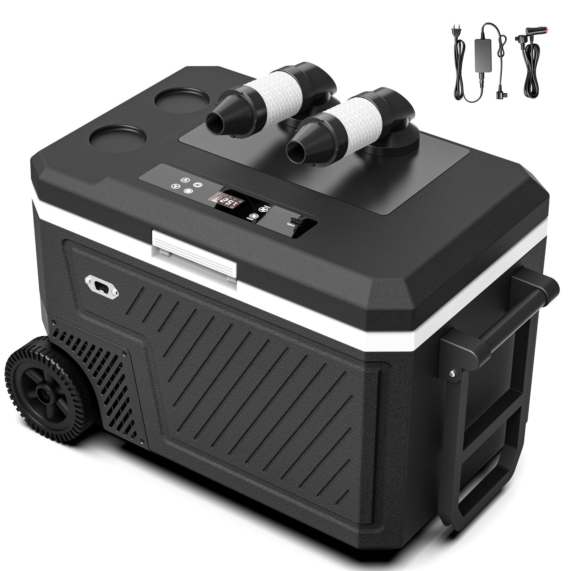 oyajia Elektrische Kühlbox Kompressor Kühlbox, Kühlt von +20°C bis -20°C, 12V/24V 230V, Type-C, 45 l, Tragbarer Outdoor Kühlschrank mit Rädern & Griff, Batterieanschluss