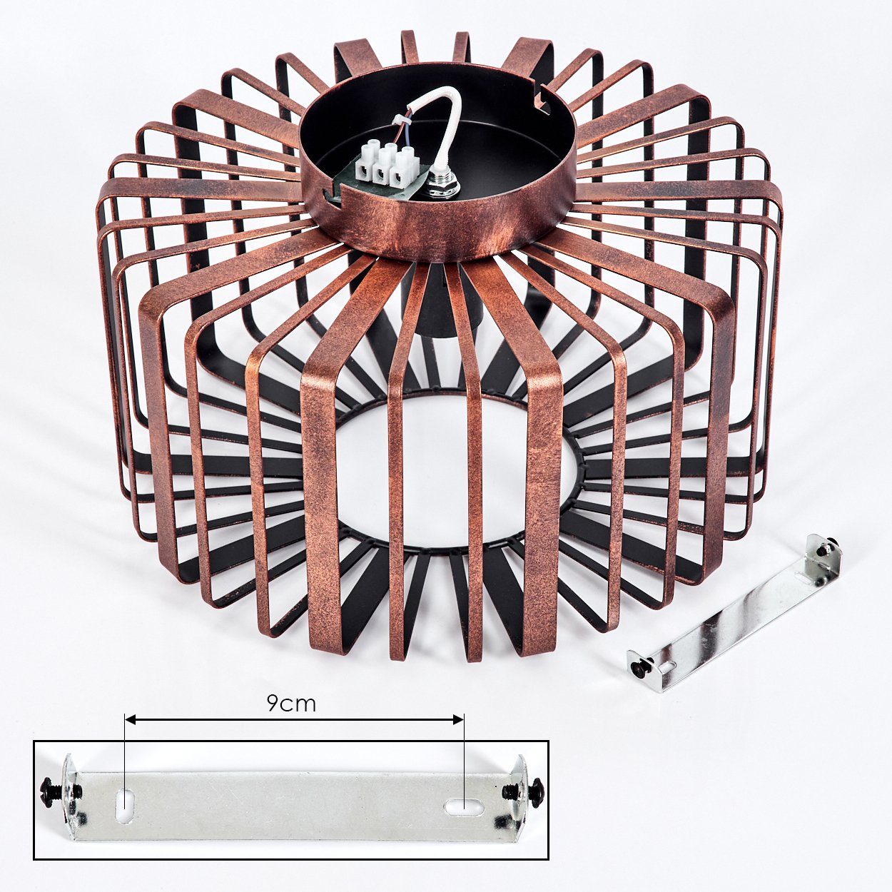 hofstein Deckenleuchte »Aidone« runde Deckenlampe aus Metall in Kupferfarben/Rostfarben, ohne Leuchtmittel, E27, Leuchte mit Lichteffekt durch Gitter-Optik