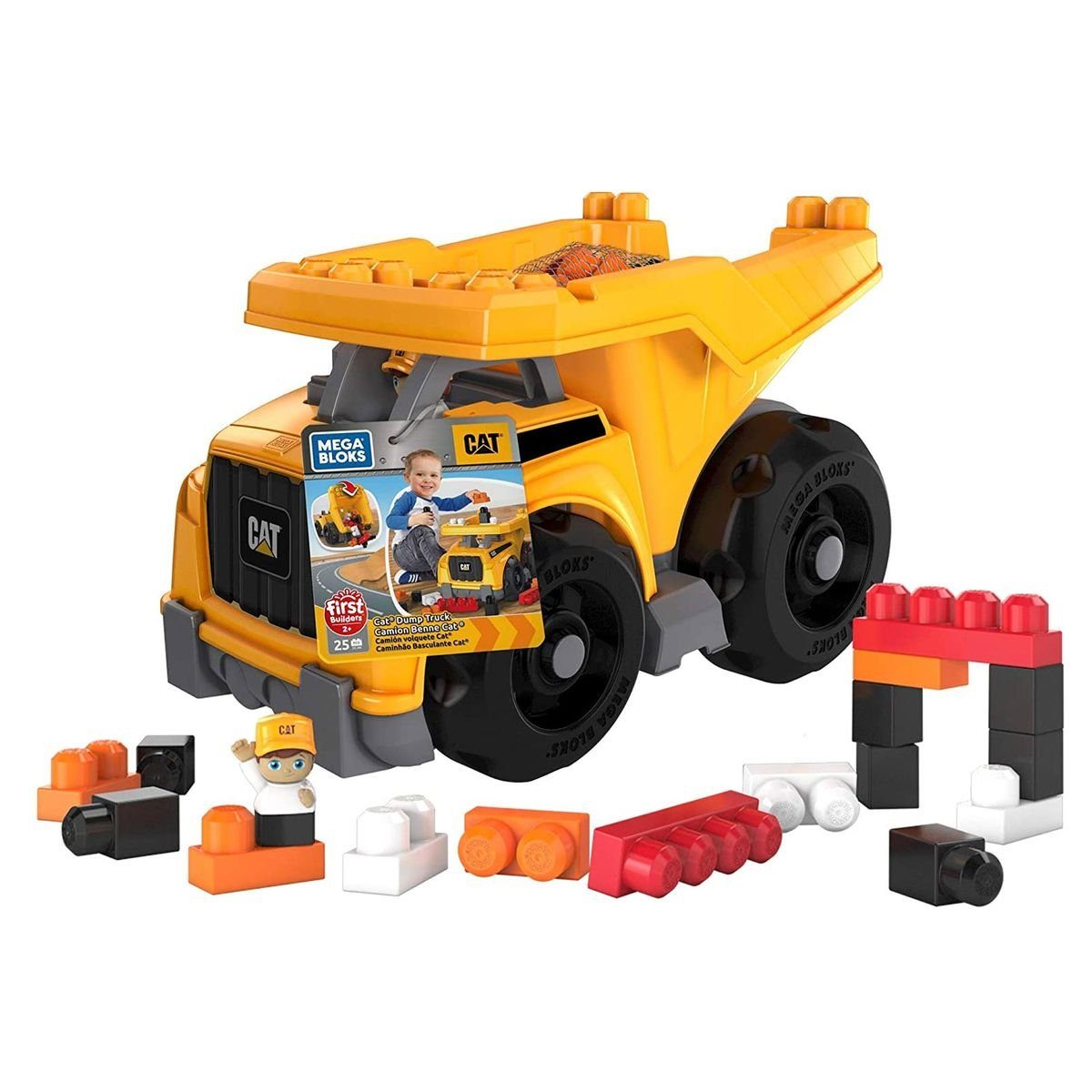 Mattel® Spielzeug-LKW Mattel DCJ86 - Mega Bloks - CAT - Großer Kipplaster mit Bausteinen