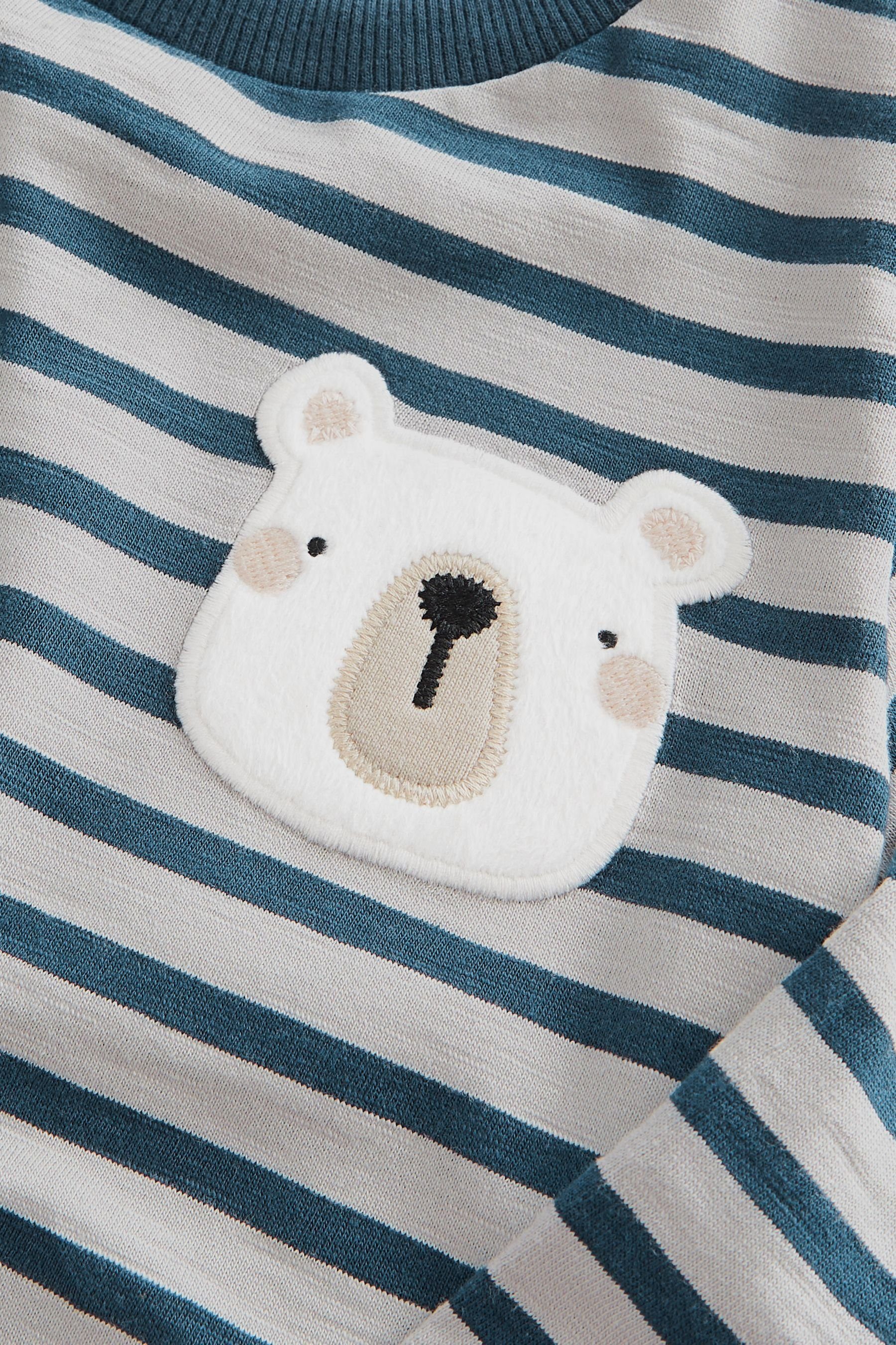 Next Langarmhemd Langärmliges T-Shirt mit Stripe Polar Blue/White (1-tlg) Navy Bear Tasche