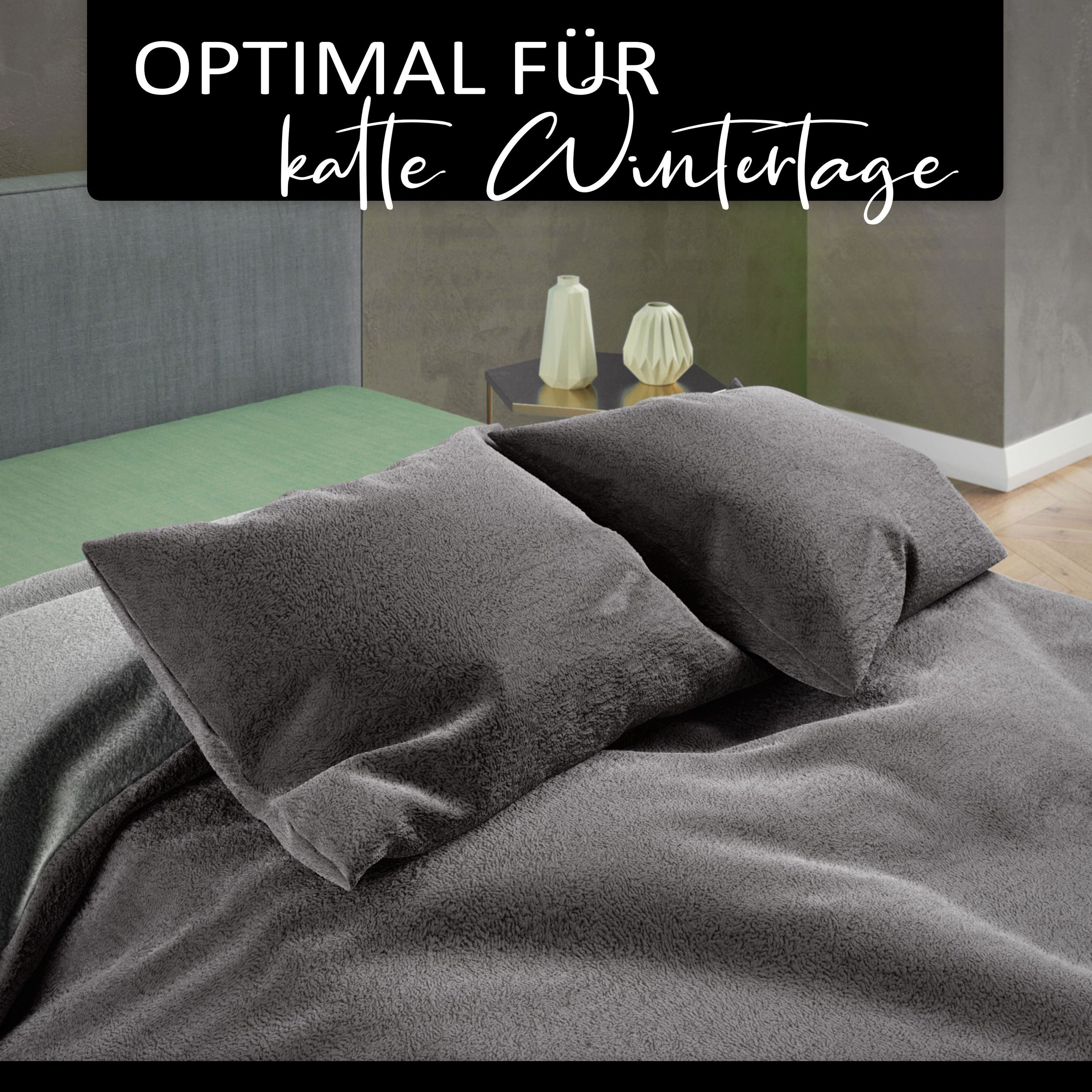 Leonado Vicenti Bettwäsche Winter Teddy Plüsch, Fleece, 3 teilig, Flauschig warmes Cashmere Touch, Einfarbig – Bild 4 von 5