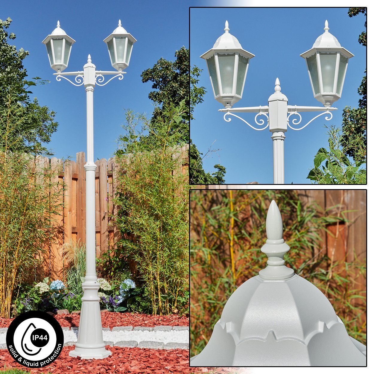 hofstein Außen-Stehlampe Wegeleuchte aus ohne Kandelaber, ohne in 2x Leuchtmittel IP44, E27, Leuchtmittel, Weiß/Milchglas, Metall/Glas Gartenbeleuchtung