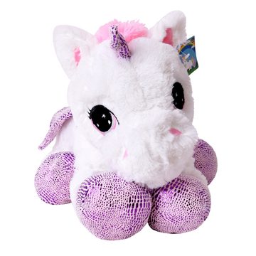 TE-Trend Kuscheltier XL Einhorn Plüschtier Kuschelpferd Stofftier Glitzerhorn 45cm weiß, liegend