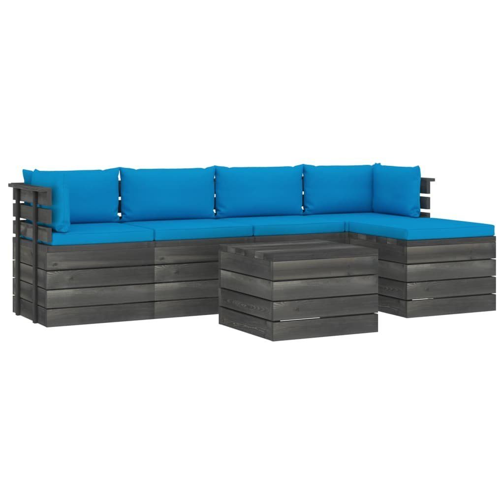 Kissen Kiefernholz, aus vidaXL Hellblau Garten-Sofagarnitur mit 6-tlg. (6-tlg) Gartenlounge-Set Paletten