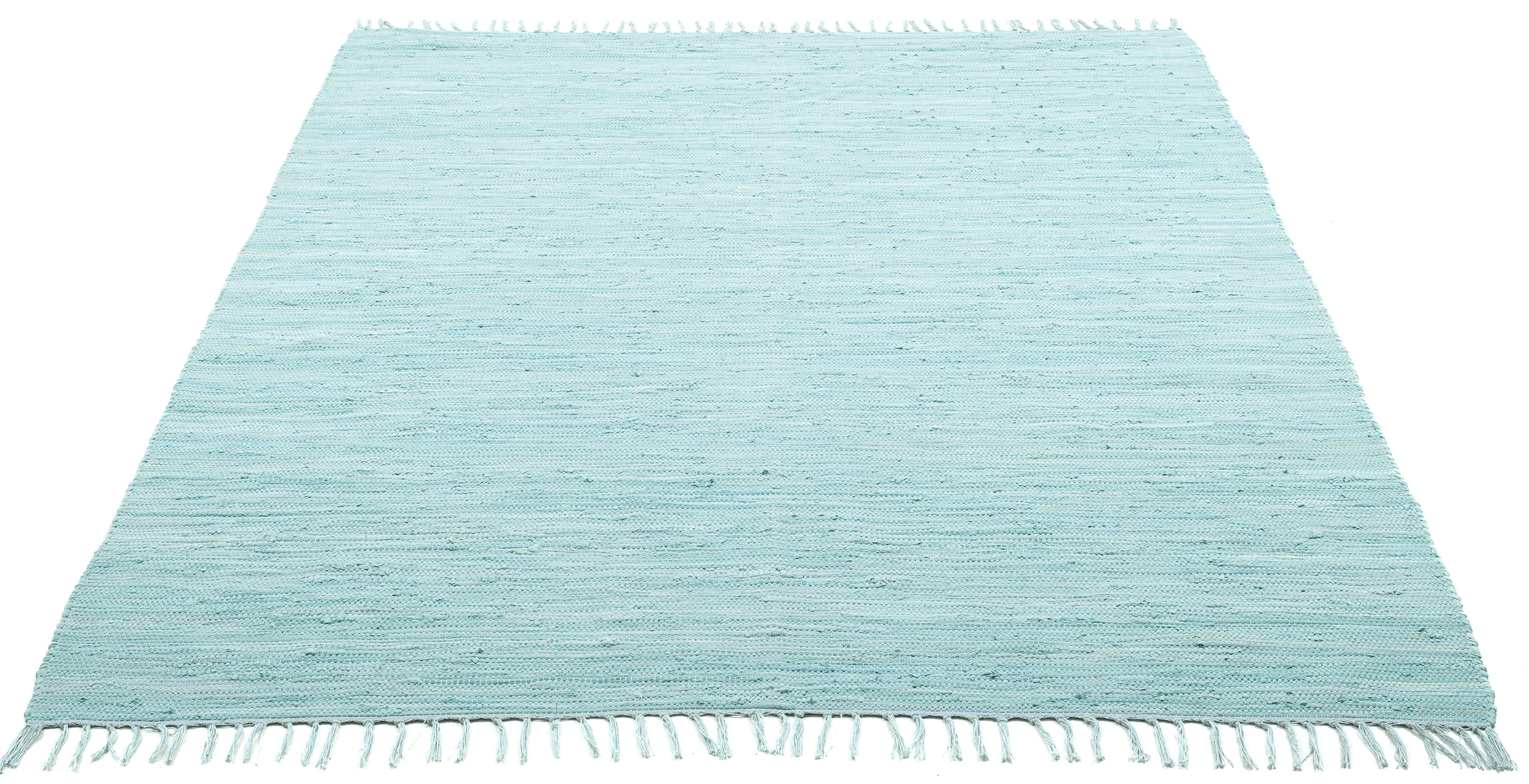 mm, Cotton, Teppich, handgewebt, Flachgewebe, hellblau Baumwolle, rechteckig, reine Teppich Fransen THEKO, Höhe: Handweb Happy 5 mit