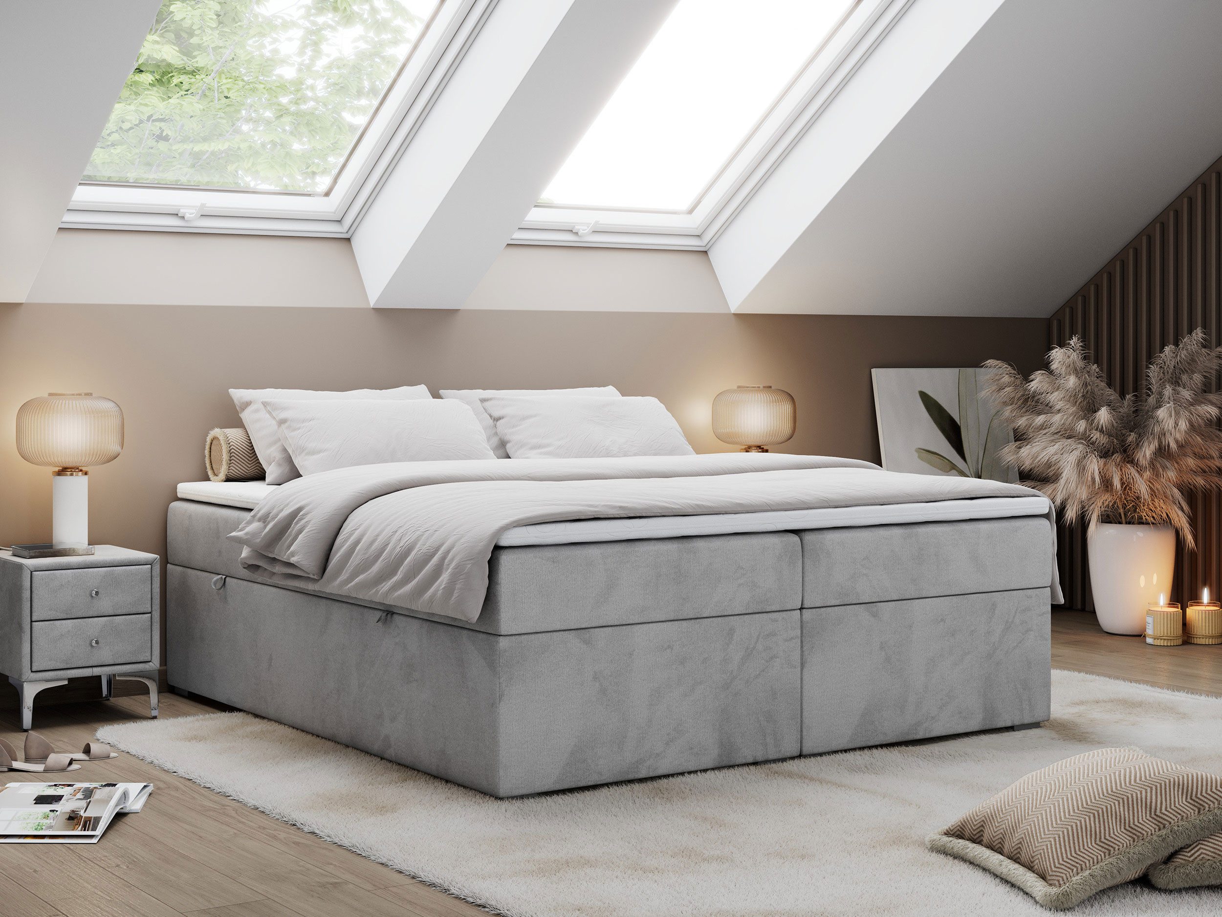 MKS MÖBEL Boxspringbett BESS (Set, Packung, Zwei Bettkästen, T30-Schaum, 7 Härtezonen), Doppelbett, Multipocket-Matratzen, Topper T25/Visco, zum Schlafzimmer