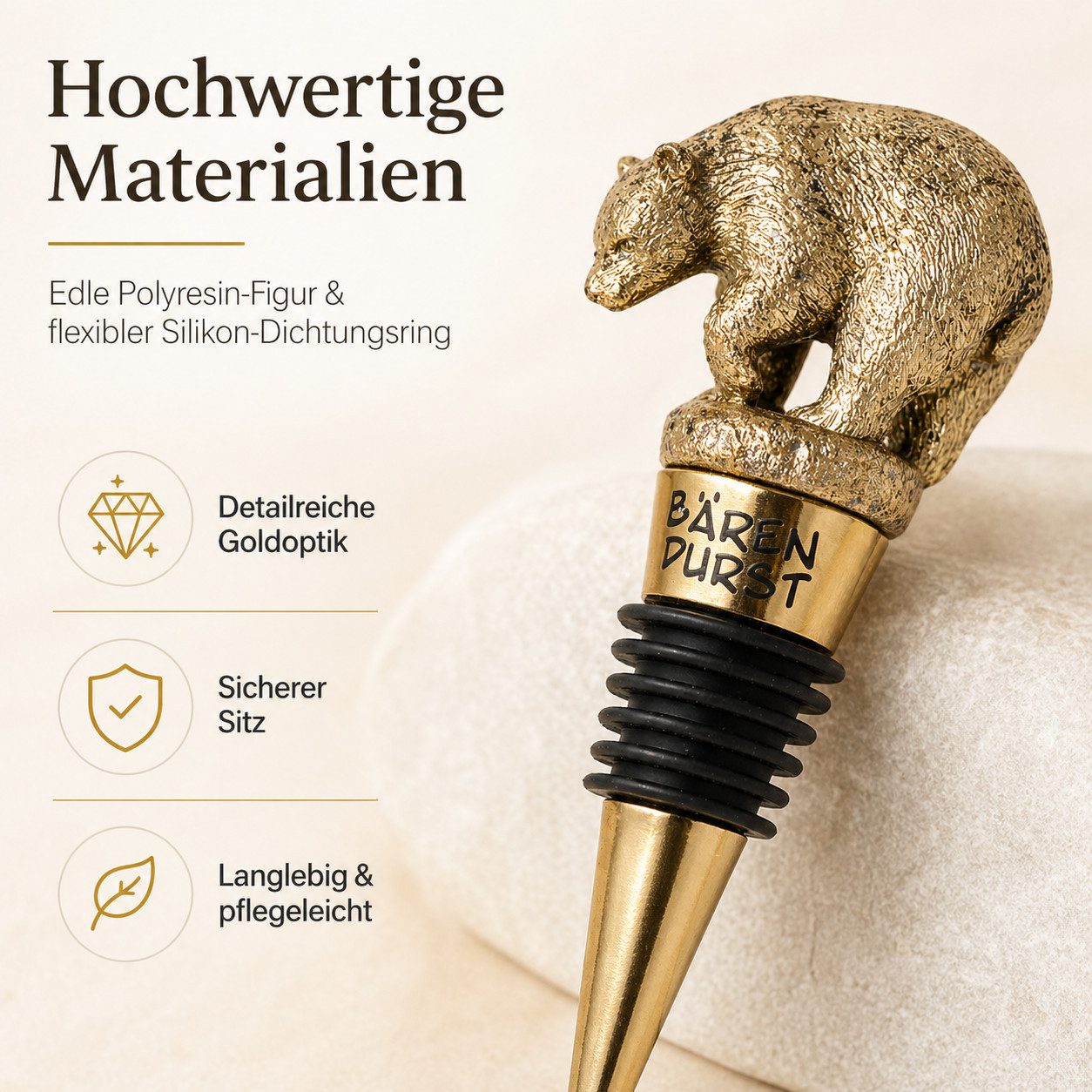 Gehlmann Flaschenverschluss Weinflaschenverschluss Bär - Gold, (1-tlg)