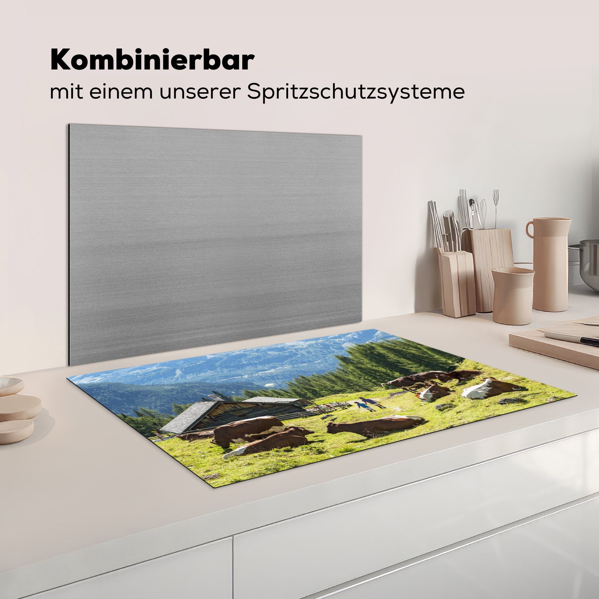 Österreich, in die Bergen (1 von für Herdblende-/Abdeckplatte 81x52 Schutz küche, Induktionskochfeld Bauernhaus MuchoWow tlg), cm, Vinyl, den Ceranfeldabdeckung