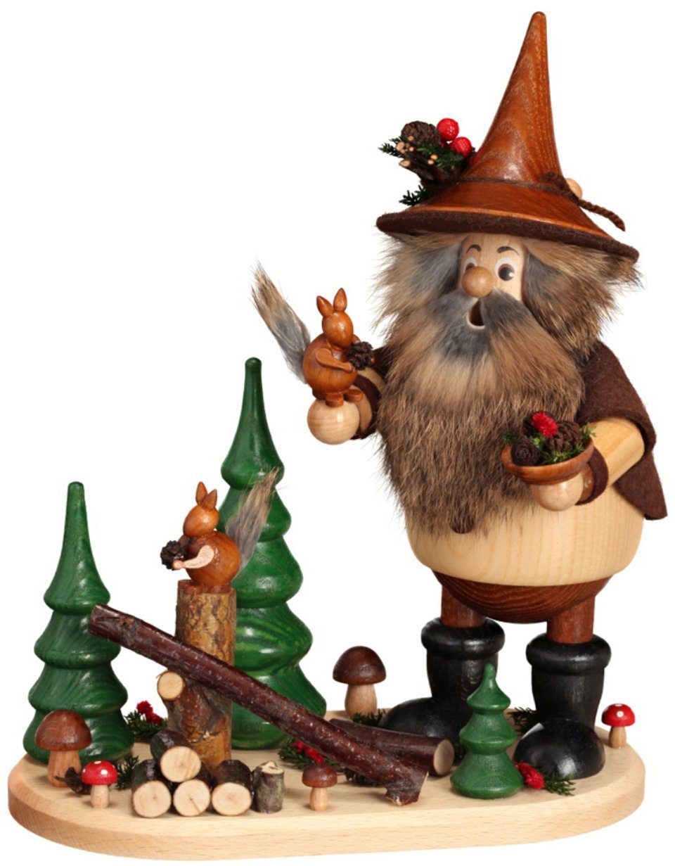 DWU - Drechselwerkstatt Uhlig Фигурка курильщик Waldwichtel mit Eichhörnchen, Handarbeit aus dem Erzgebirge