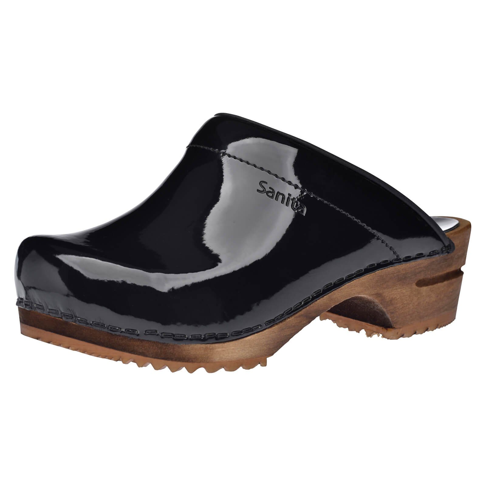 Wood-Classic Patent Open Clog Black Sandale