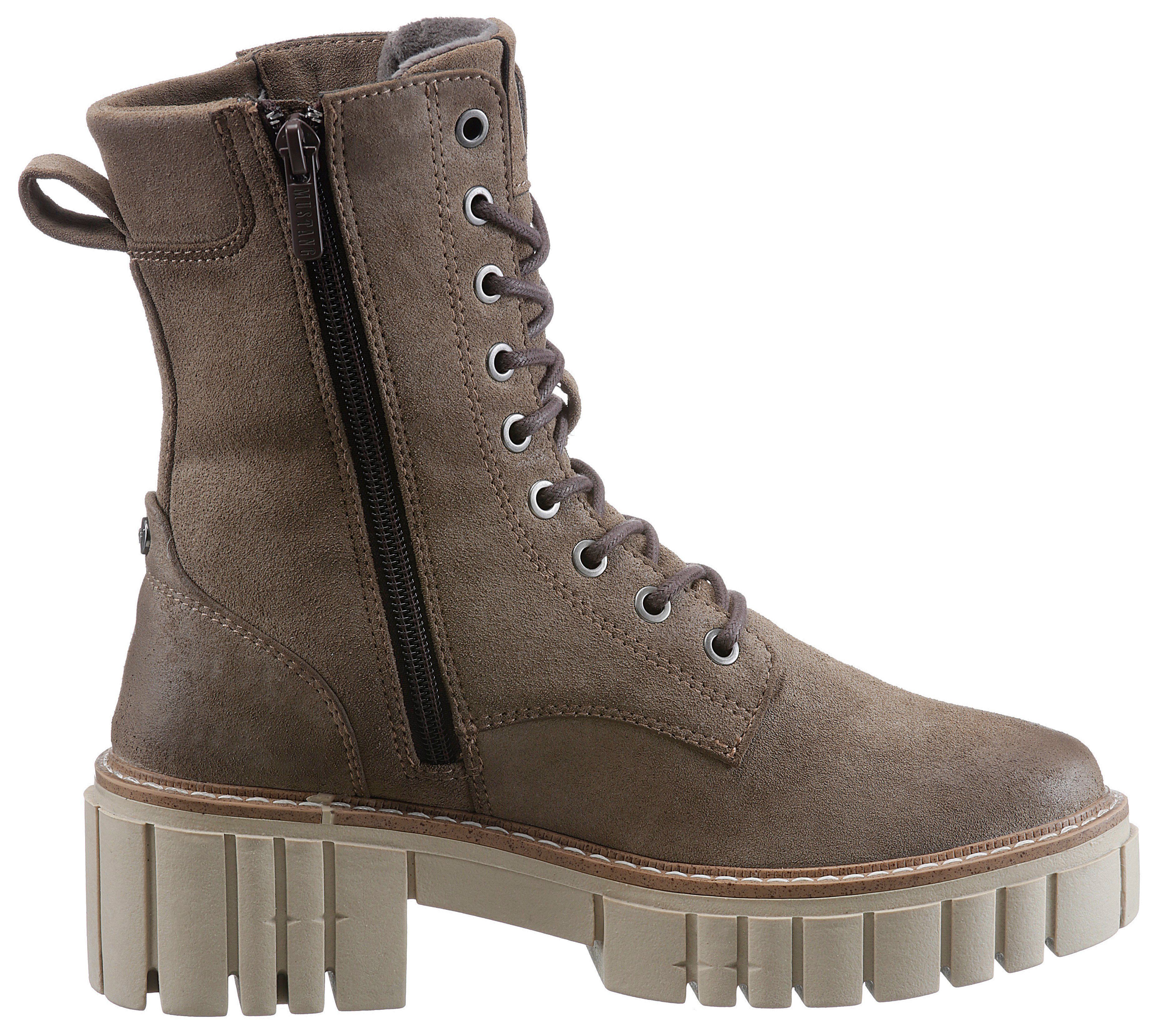 mit taupe Mustang Profilsohle Shoes Schnürboots