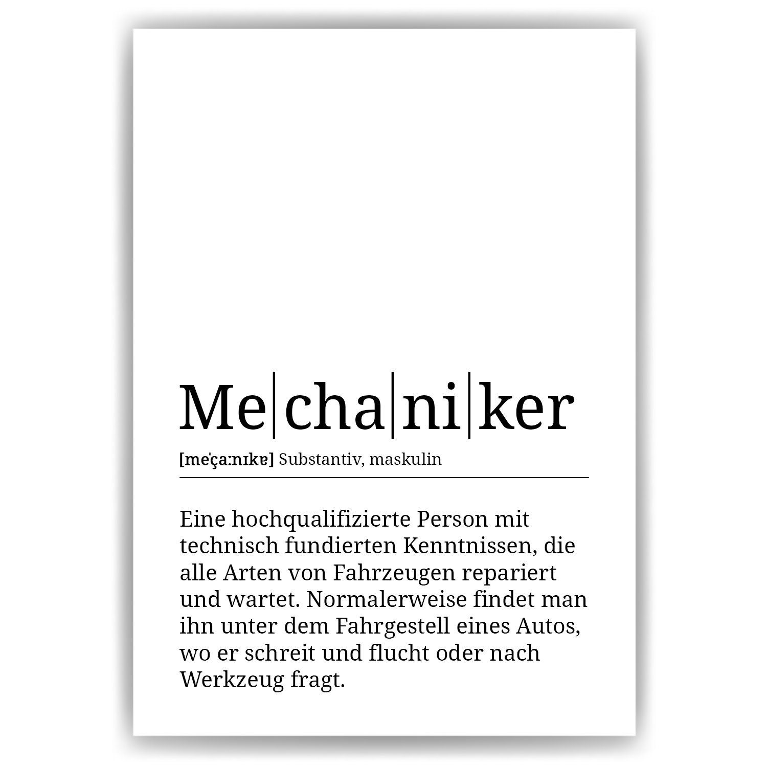 Poster Mechaniker Definition Wandbild Auto KFZ Mechaniker Geschenk