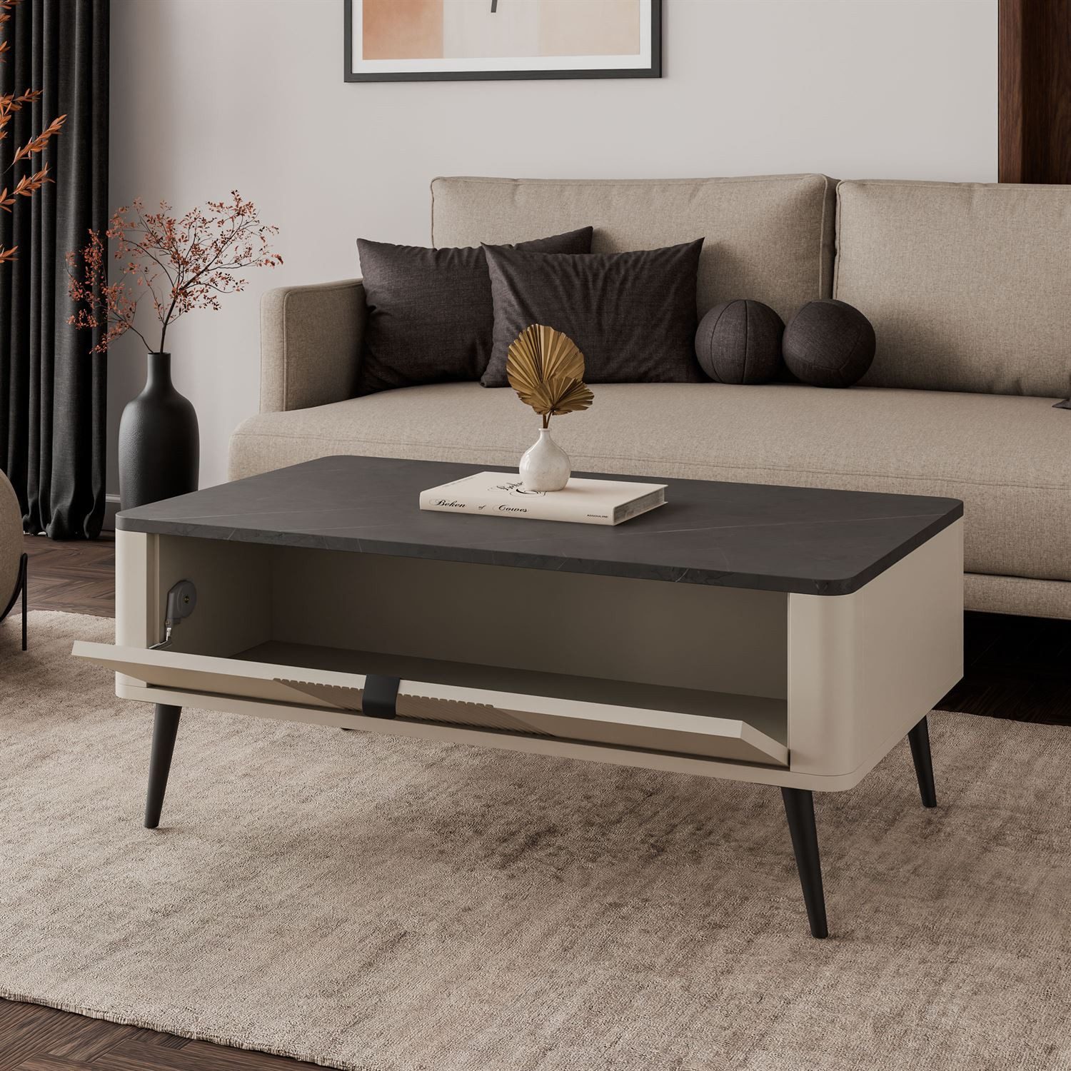 Lookway Couchtisch AUTUMN mit verschließbarem Fach unter der Tischplatte, 100x42x60 cm – Bild 3 von 5