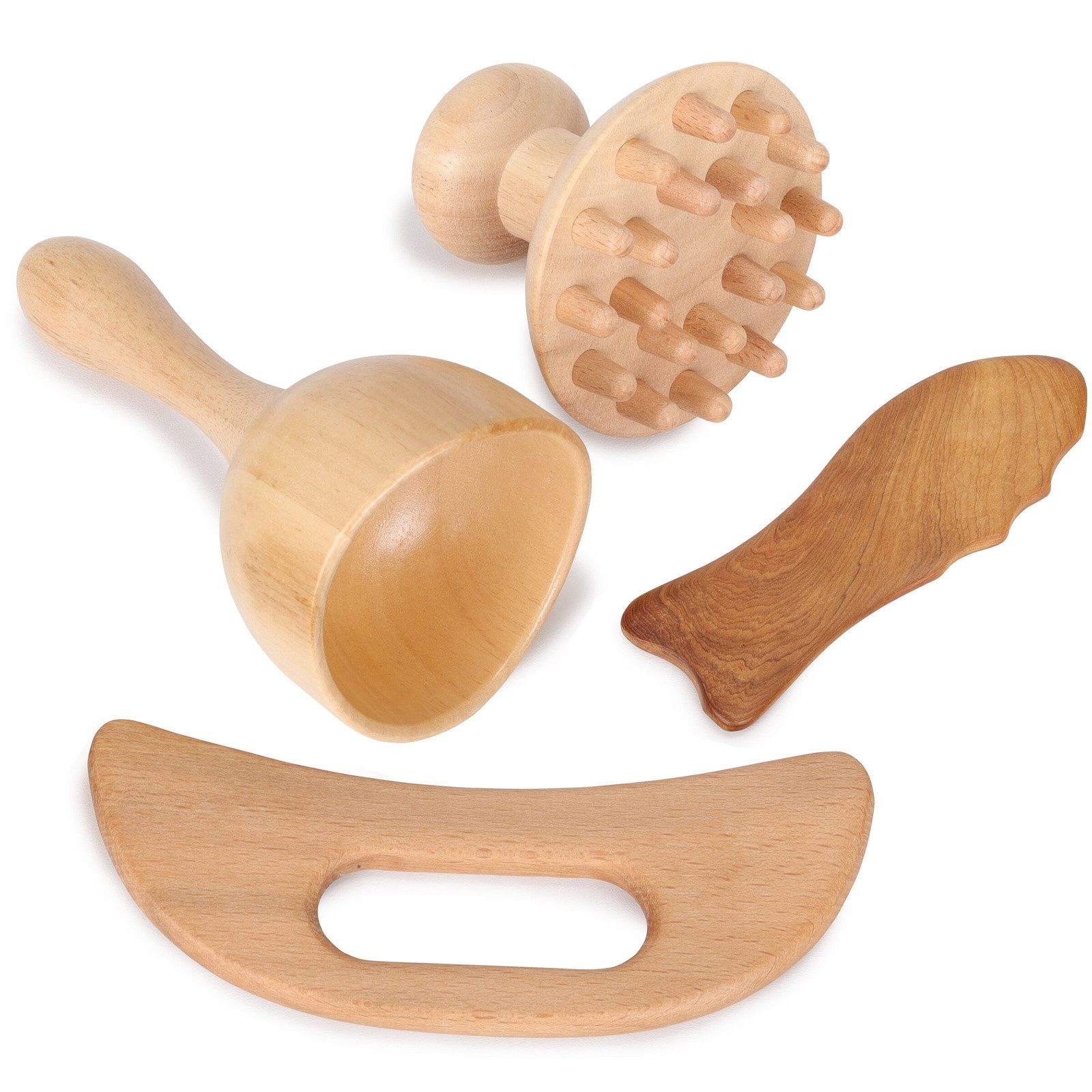 Habys Massageliege Holz-Massagewerkzeug-Set 4-teilig für Maderotherapie & Lymphdrainage