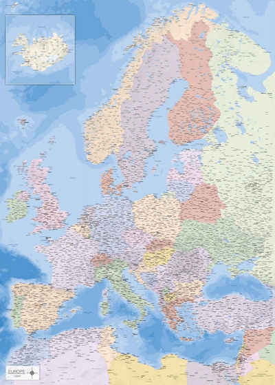 empireposter Poster Europakarte XXL Landkarte Riesenformat 140 x 100 cm Maßstab 1:3,4 Mio